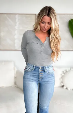 Freya Ribbed Grey Bodysuit