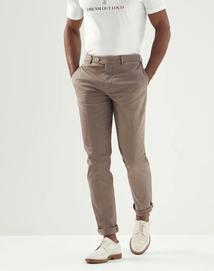 Garment-dyed Italian fit trousers | Brown