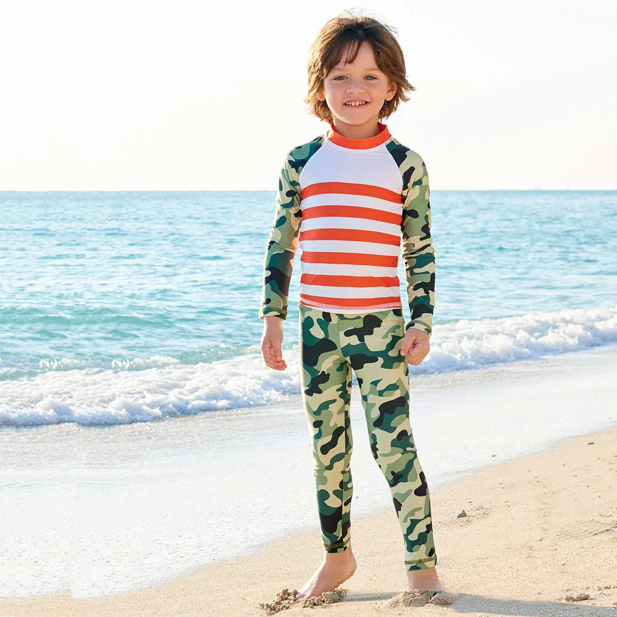 Green Camo 2-pc Rash Guard Set UPF 50  for Boys