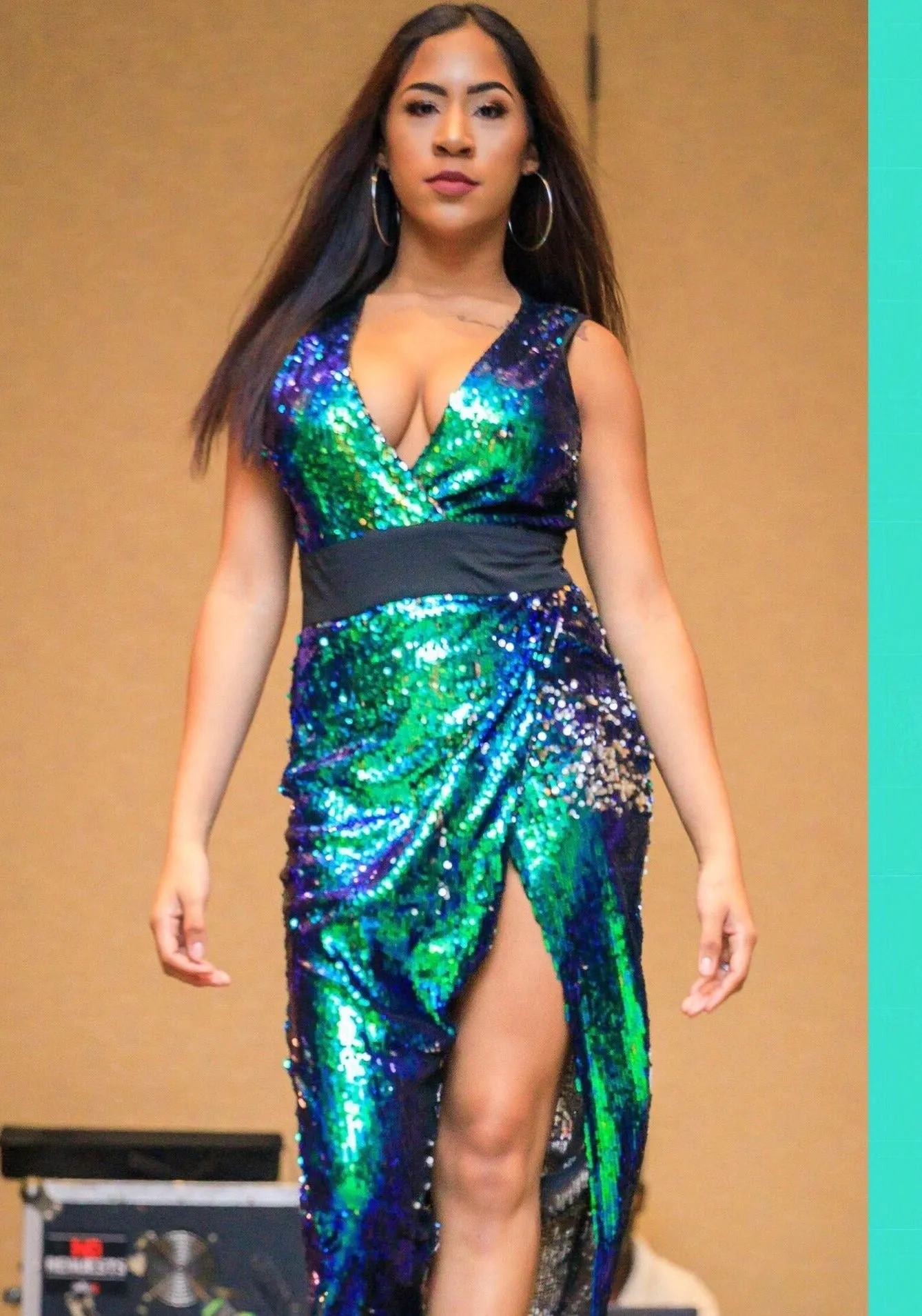 ~Green Goddess Sequin High Slit Dress