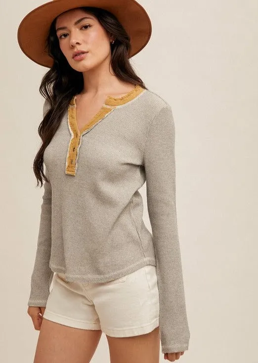 Heathered Henley Tops - 2 Colors!