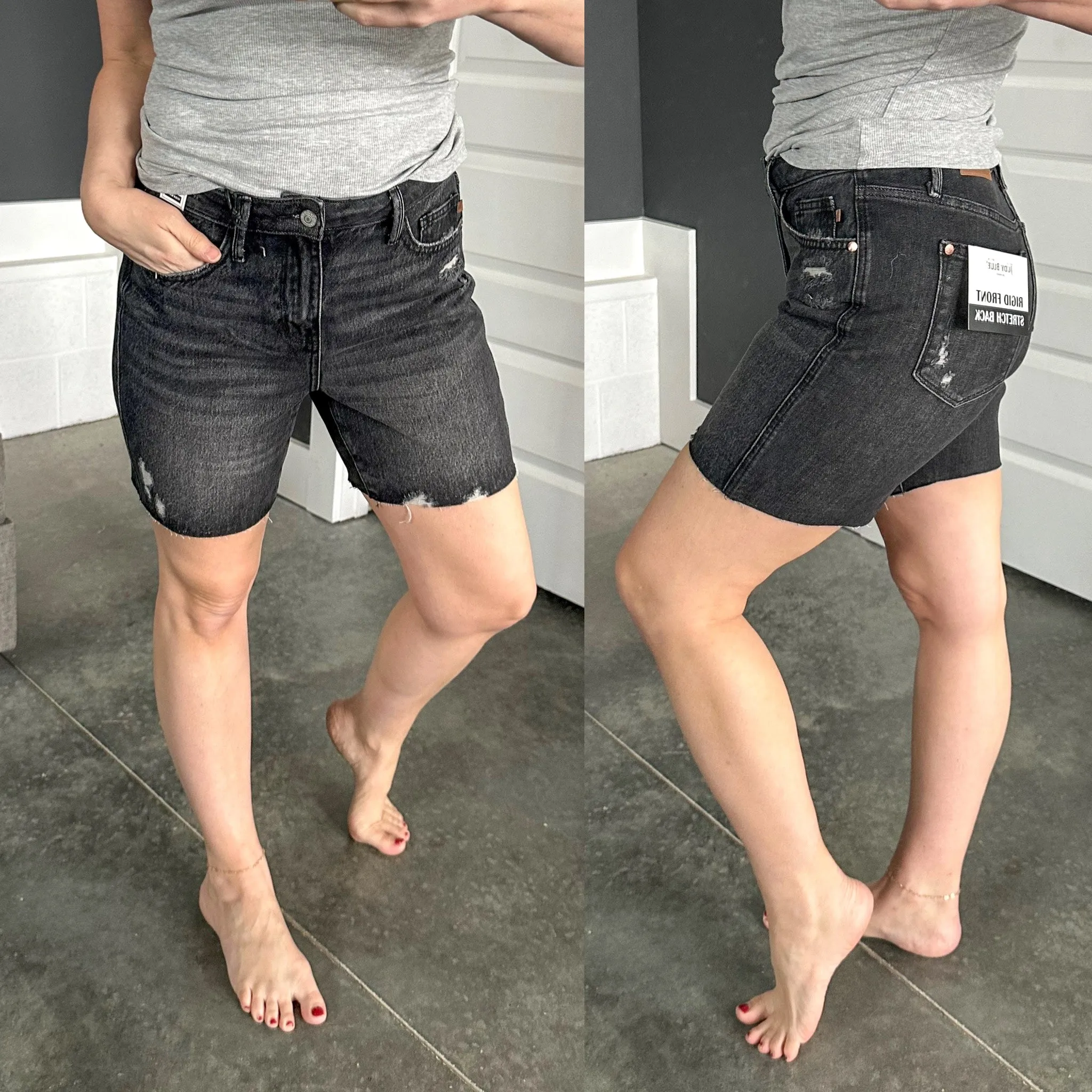 High Waisted Rigid Front Shorts By Judy Blue Jeans In Washed Black