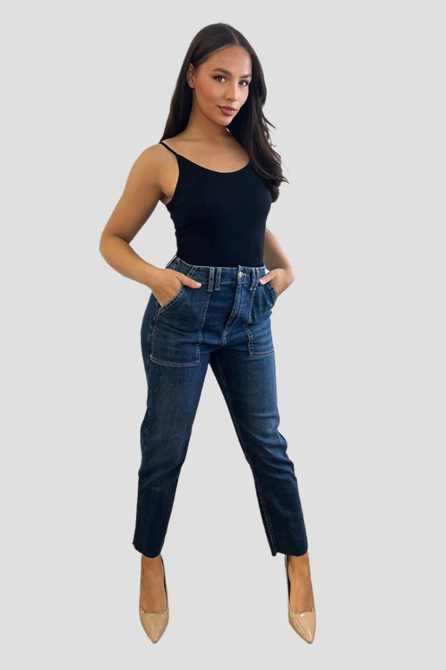 High Waisted Square Seam Details Jeans