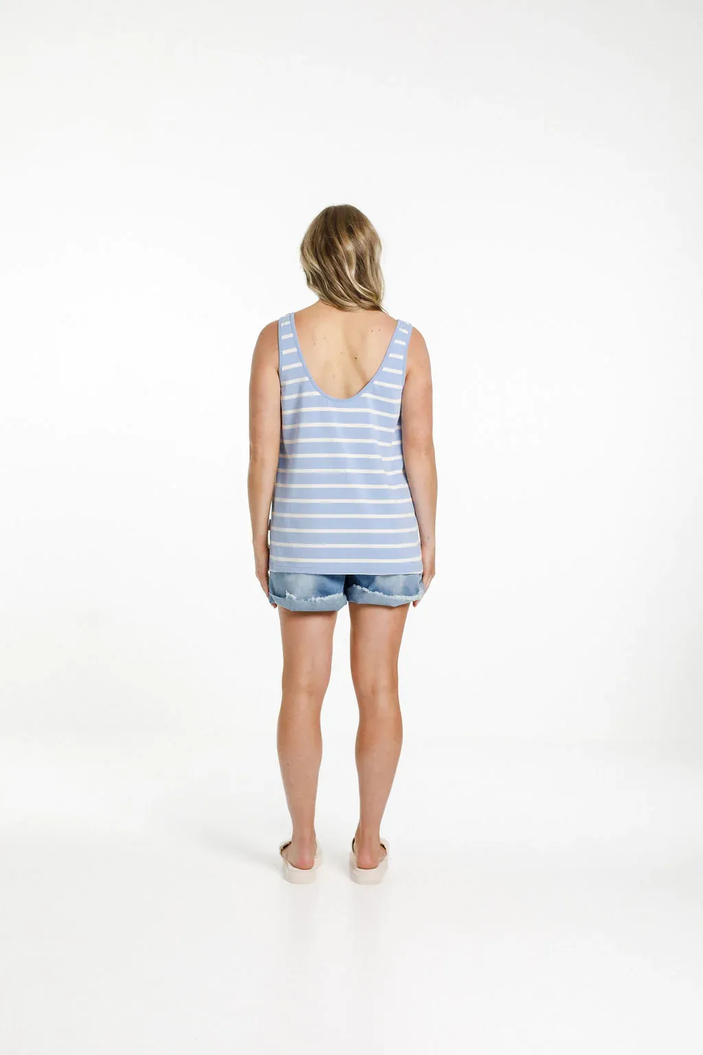 Home-Lee Heather Singlet - Cerulean Stripes