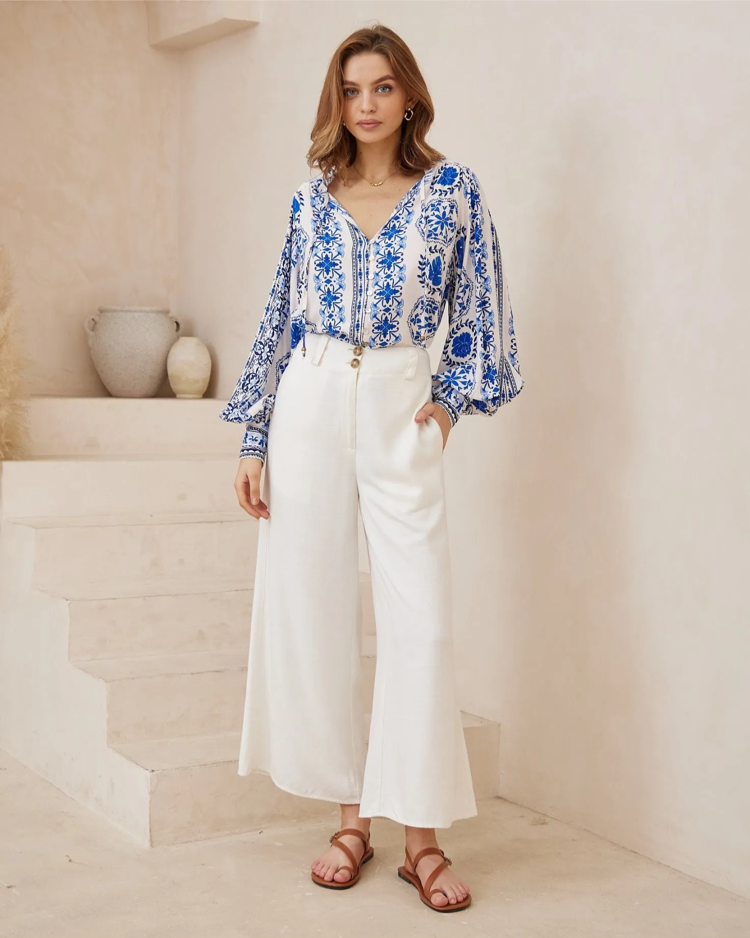 Iris Maxi Kelsie Blouse with Long Sleeve Buttons - Sicily