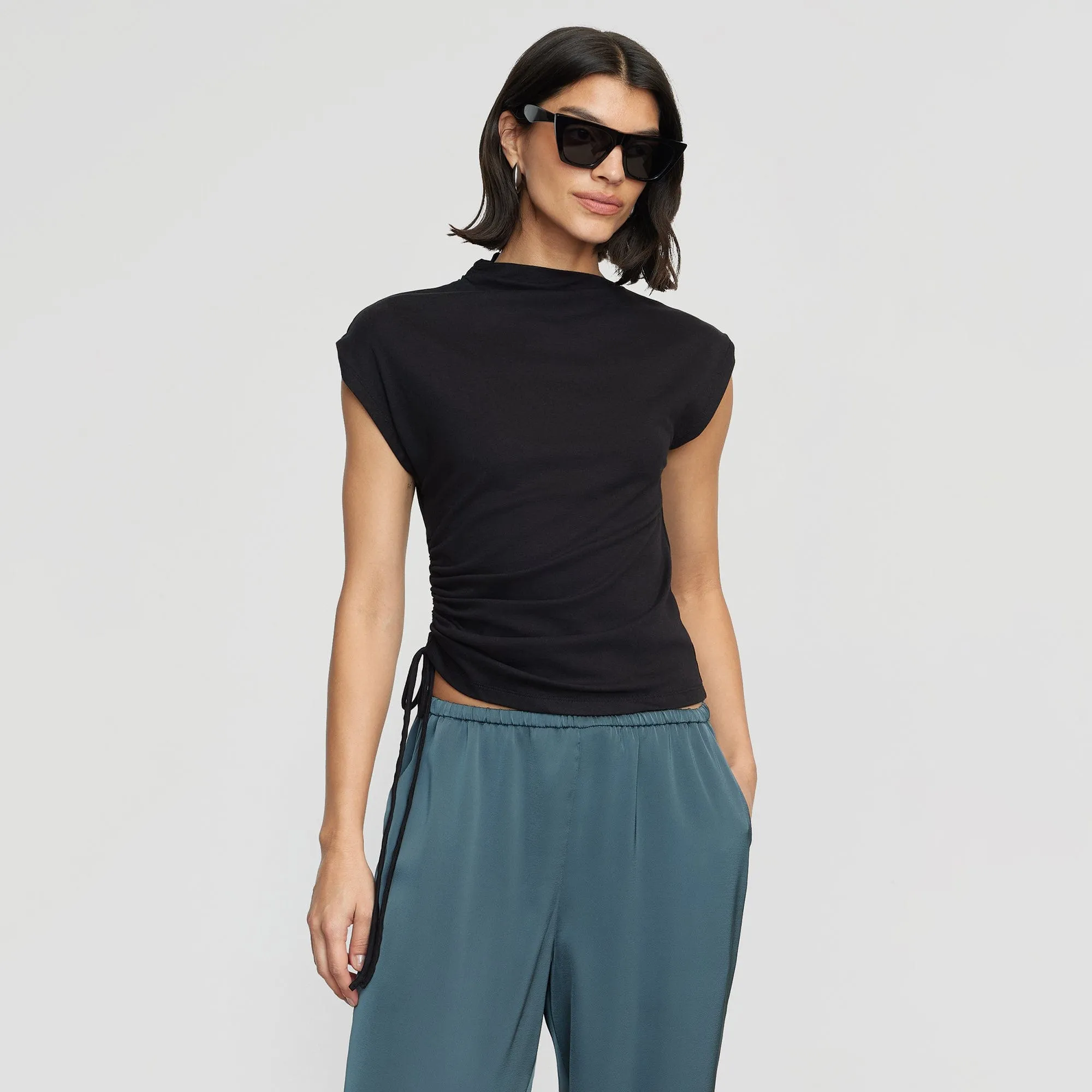 Jocelyn Asymmetric Ruched-Side Tee