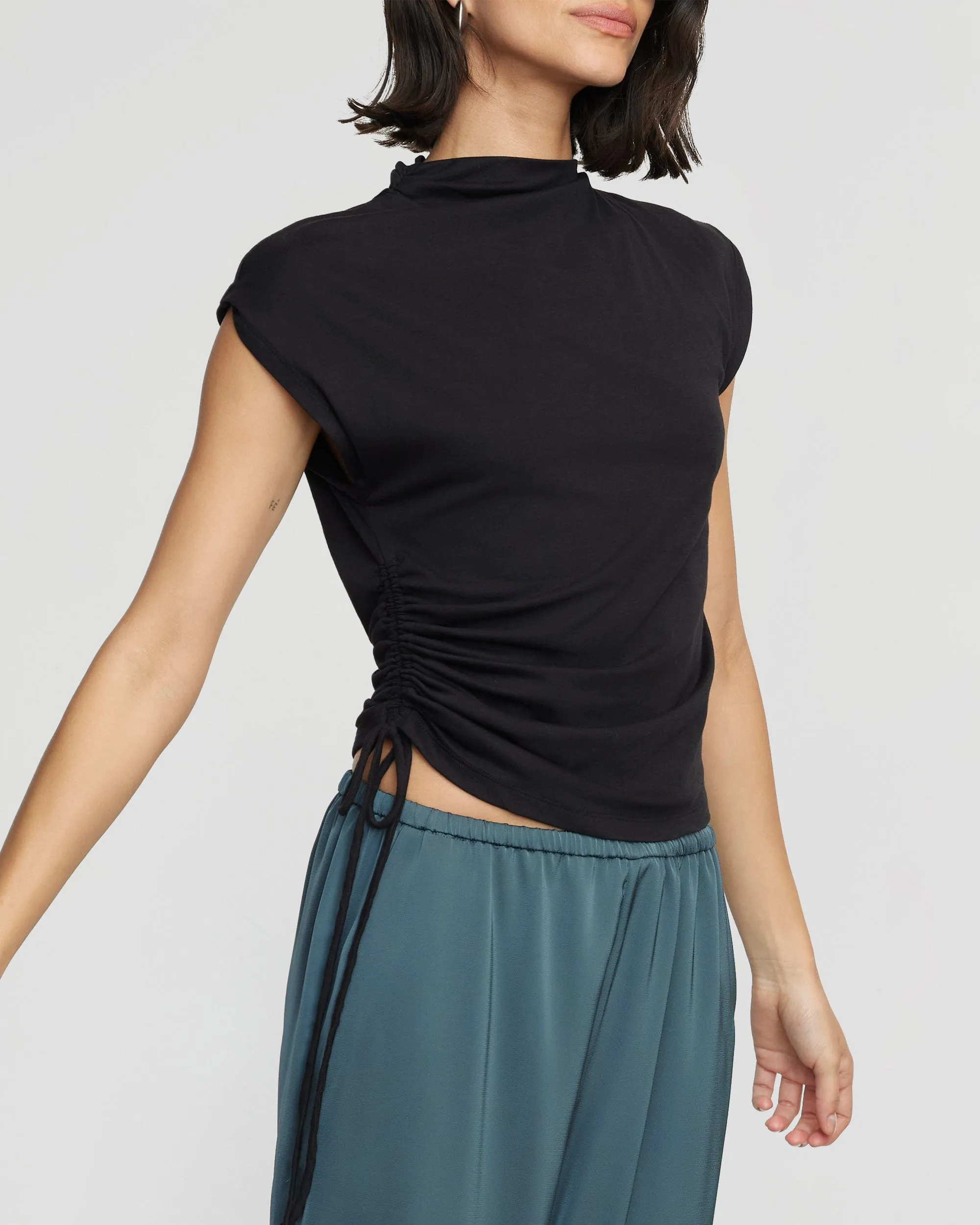 Jocelyn Asymmetric Ruched-Side Tee