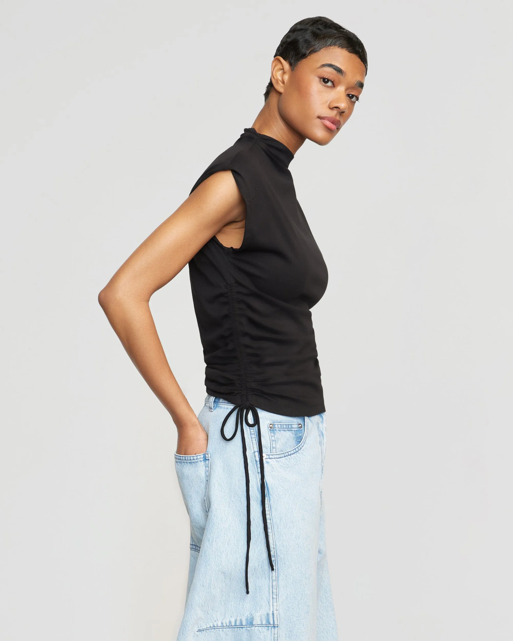 Jocelyn Asymmetric Ruched-Side Tee