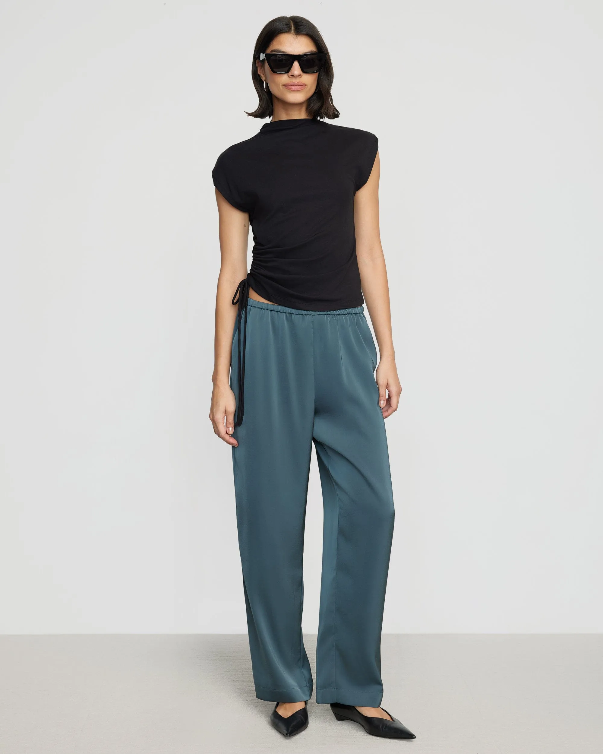 Jocelyn Asymmetric Ruched-Side Tee