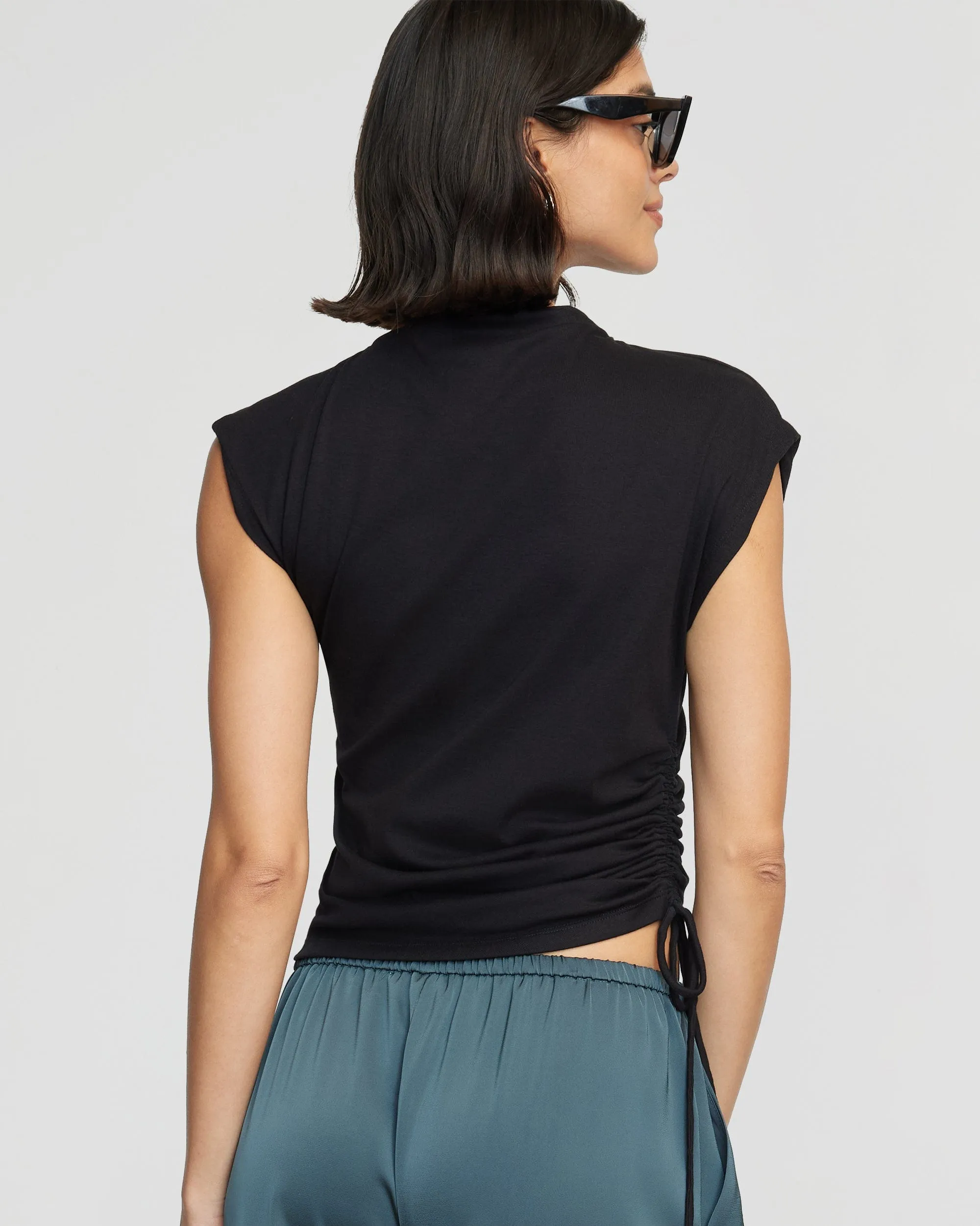 Jocelyn Asymmetric Ruched-Side Tee