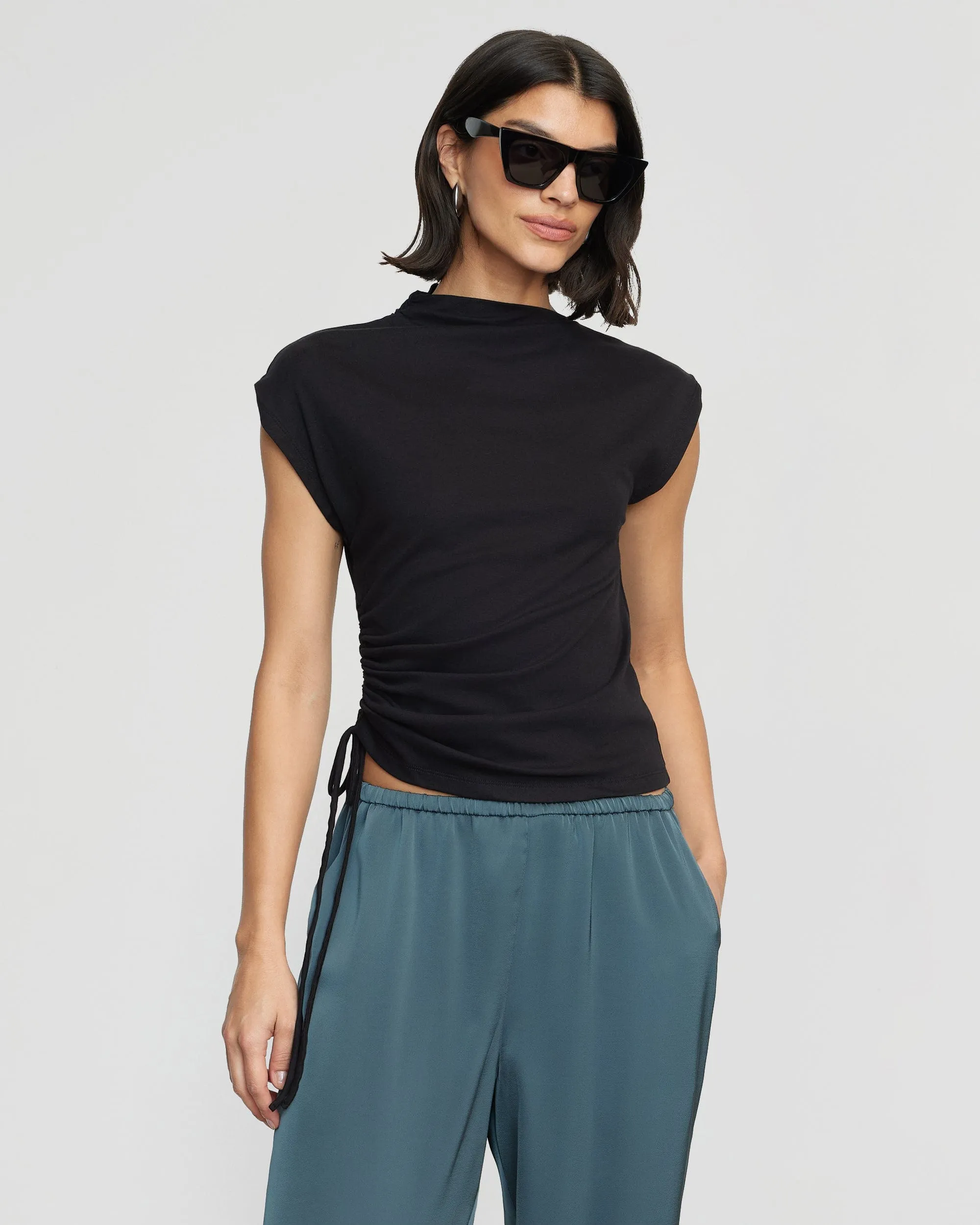 Jocelyn Asymmetric Ruched-Side Tee