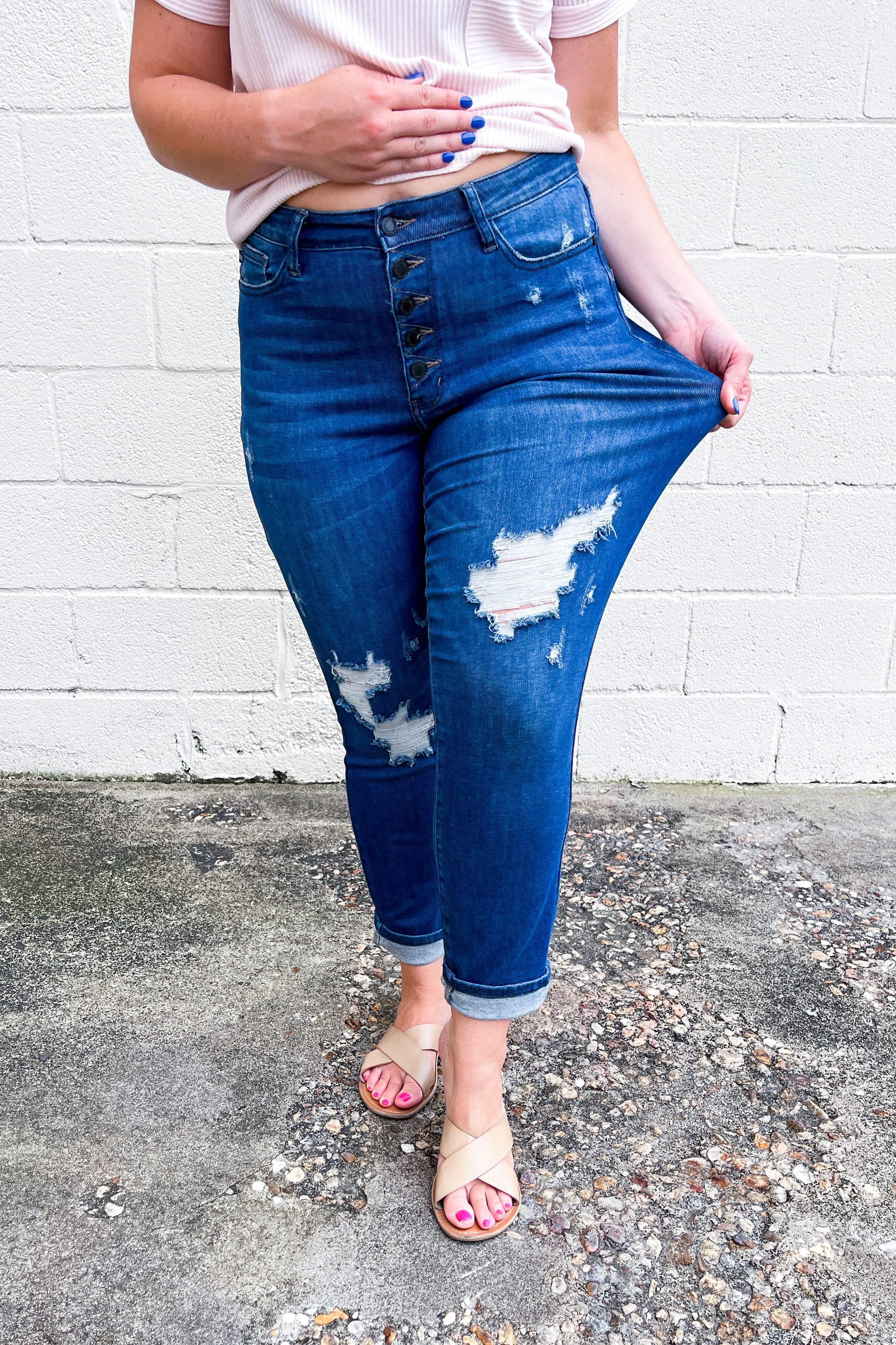 Judy Blue Marshall High Rise Zig Zag Button Fly Boyfriend Jeans