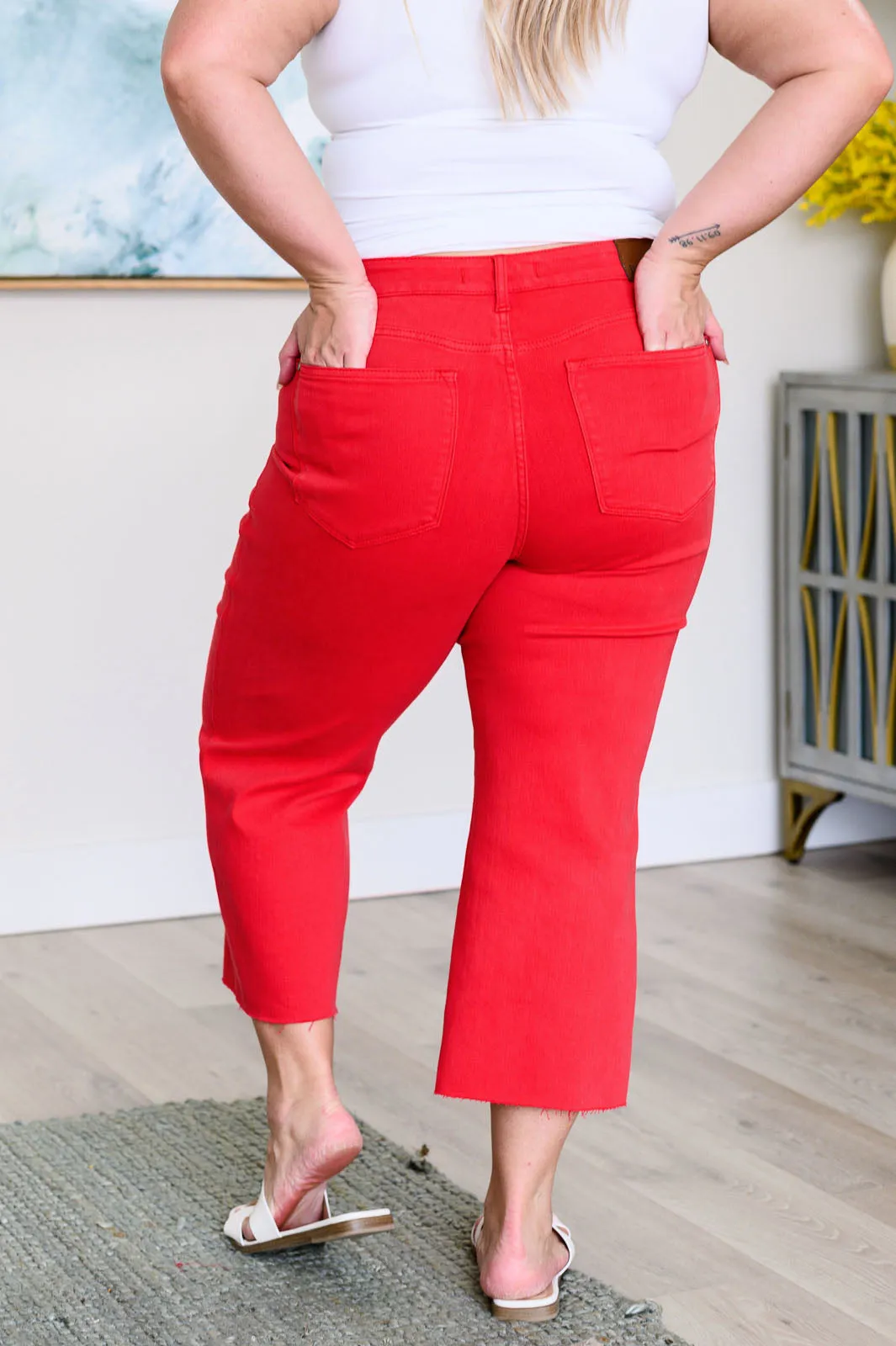 Lisa High Rise Control Top Wide Leg Crop Jeans by Judy Blue - Red