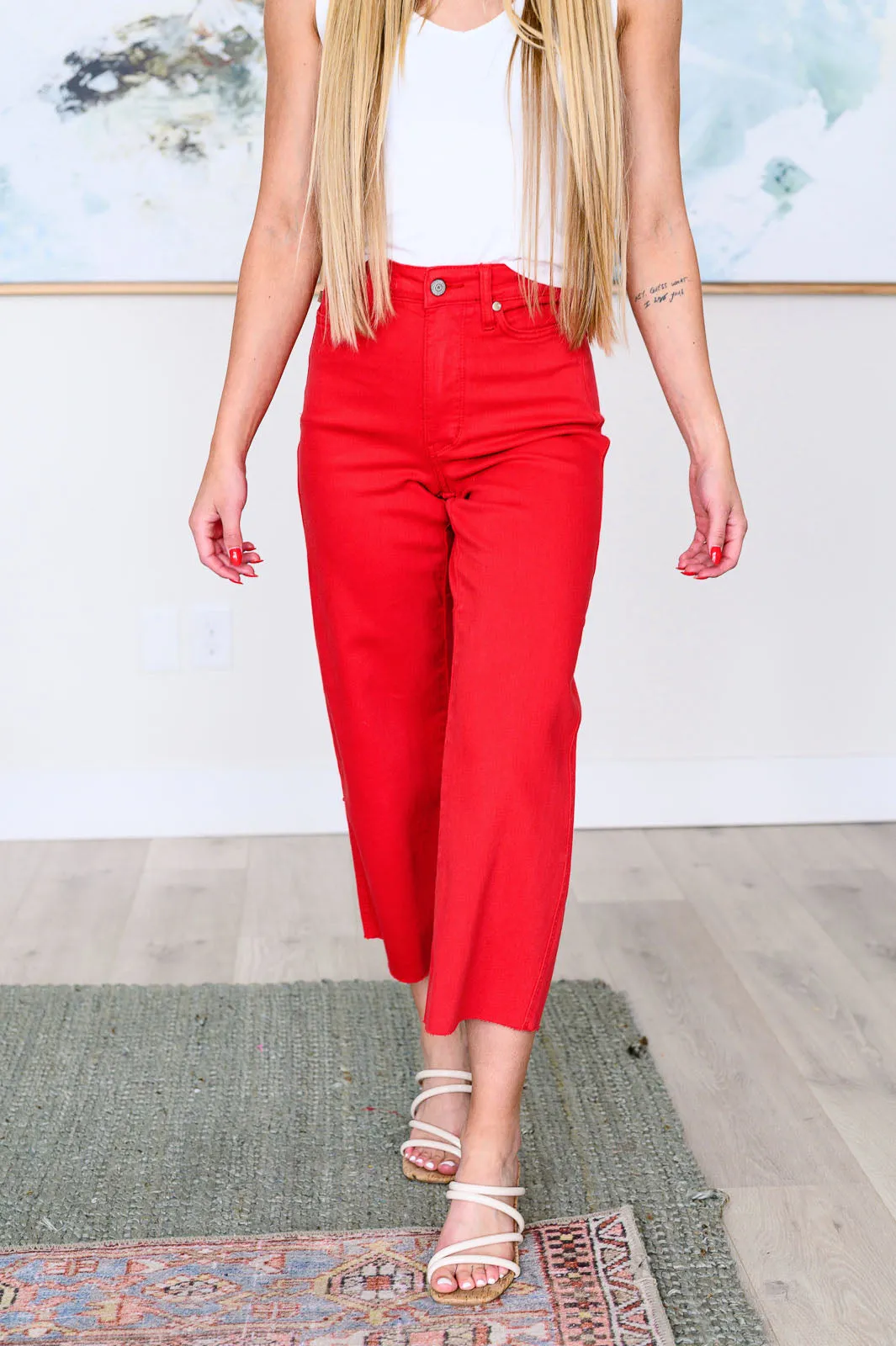 Lisa High Rise Control Top Wide Leg Crop Jeans by Judy Blue - Red