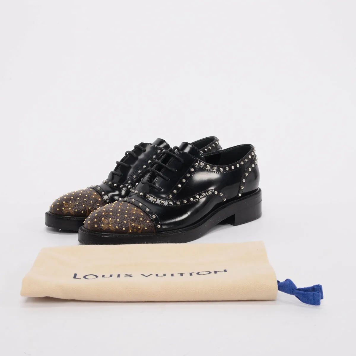 Louis Vuitton Black Monogram Studded Lace Up Shoes 37