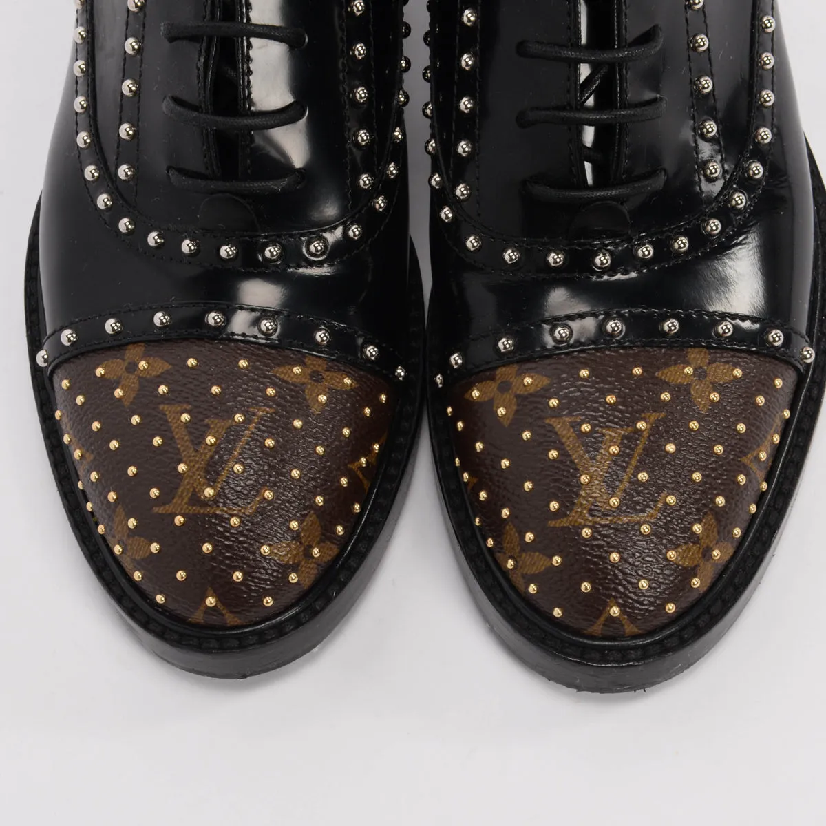 Louis Vuitton Black Monogram Studded Lace Up Shoes 37