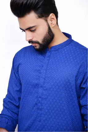 Men Embroidered Motif Design Blue Kurta