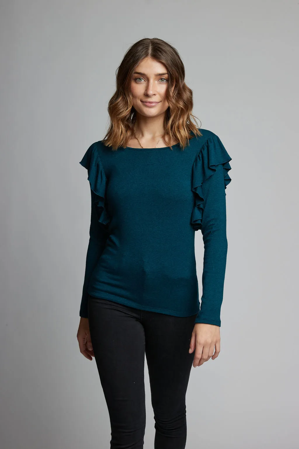 New! Long Sleeve Modal Ruffle Top