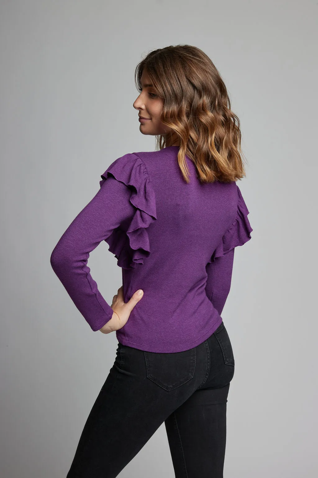 New! Long Sleeve Modal Ruffle Top