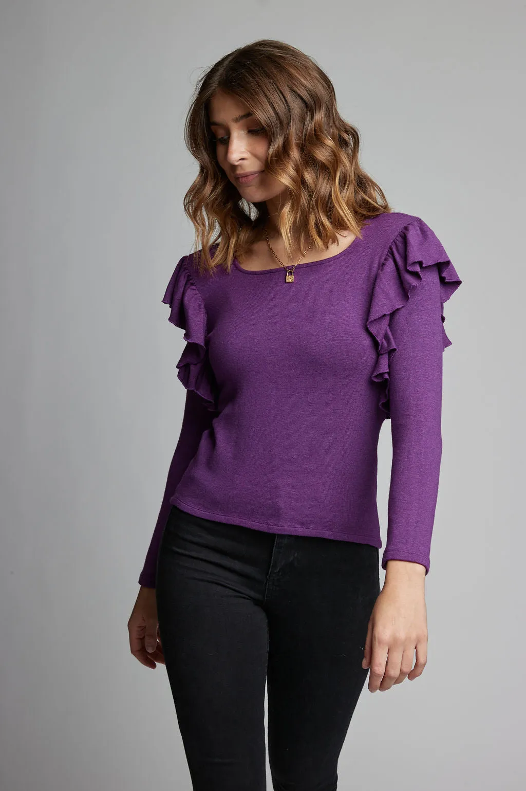 New! Long Sleeve Modal Ruffle Top