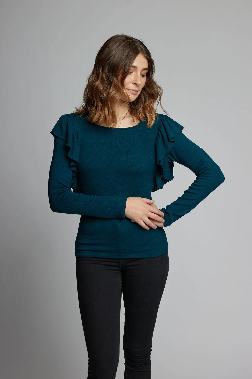 New! Long Sleeve Modal Ruffle Top