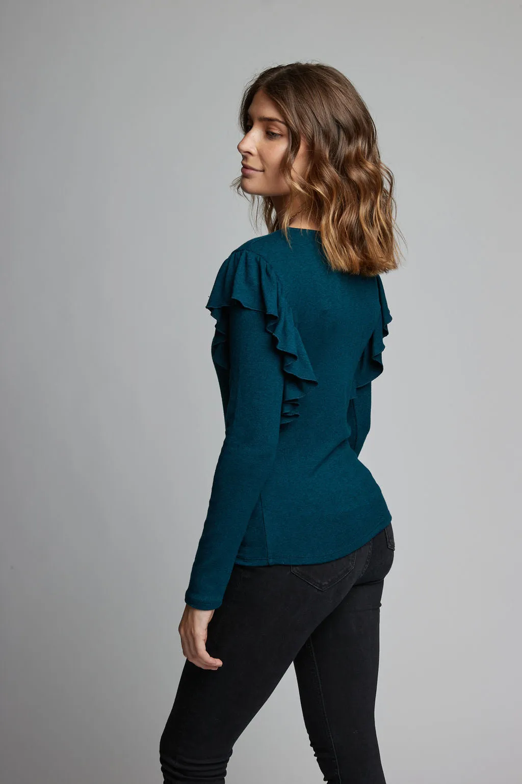 New! Long Sleeve Modal Ruffle Top