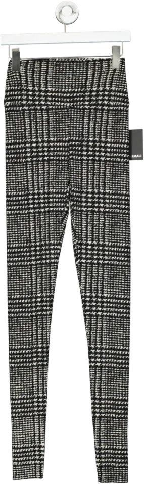 Norma Kamali Black Legging With Footie Plaid Tweed Print UK S