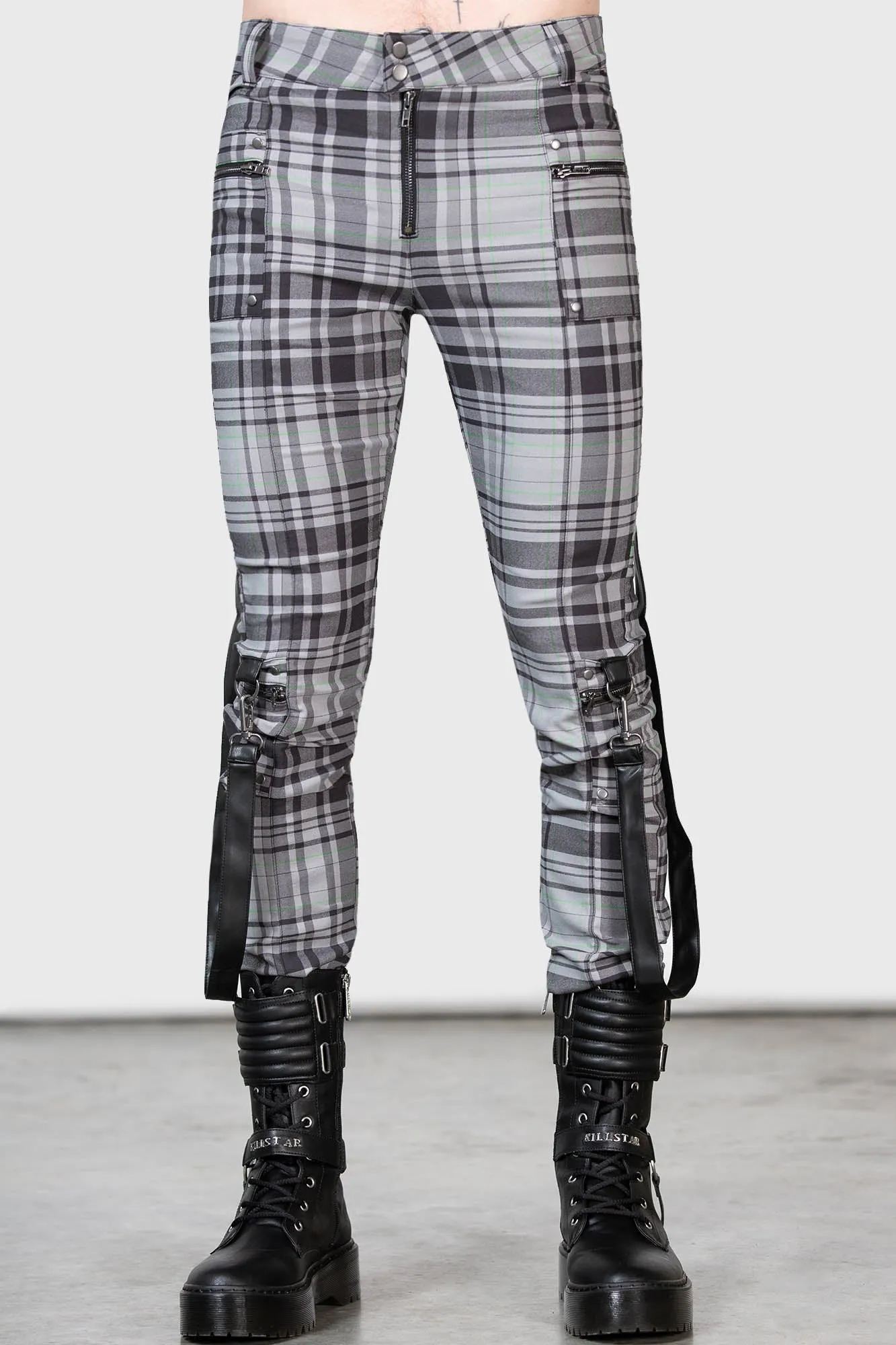 Office Riot Strappy Trousers [GREY TARTAN] Resurrect