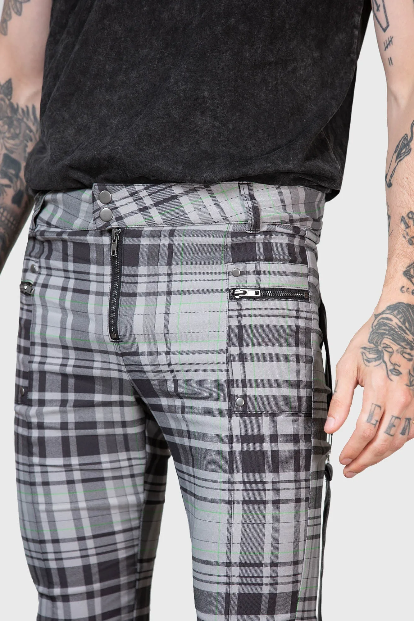 Office Riot Strappy Trousers [GREY TARTAN] Resurrect