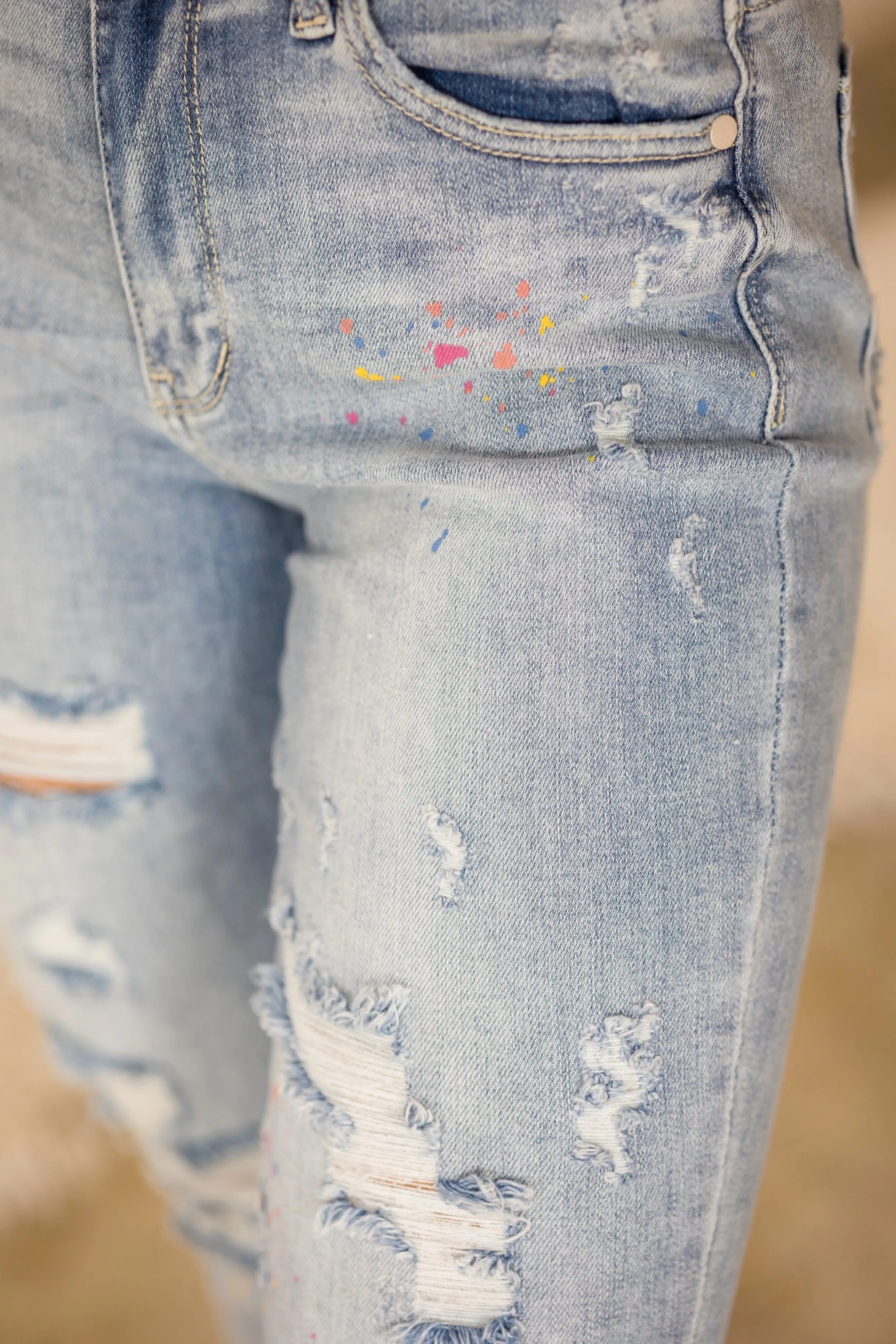 #P538 Party Paint Splatter Judy Blue Boyfriend Jeans