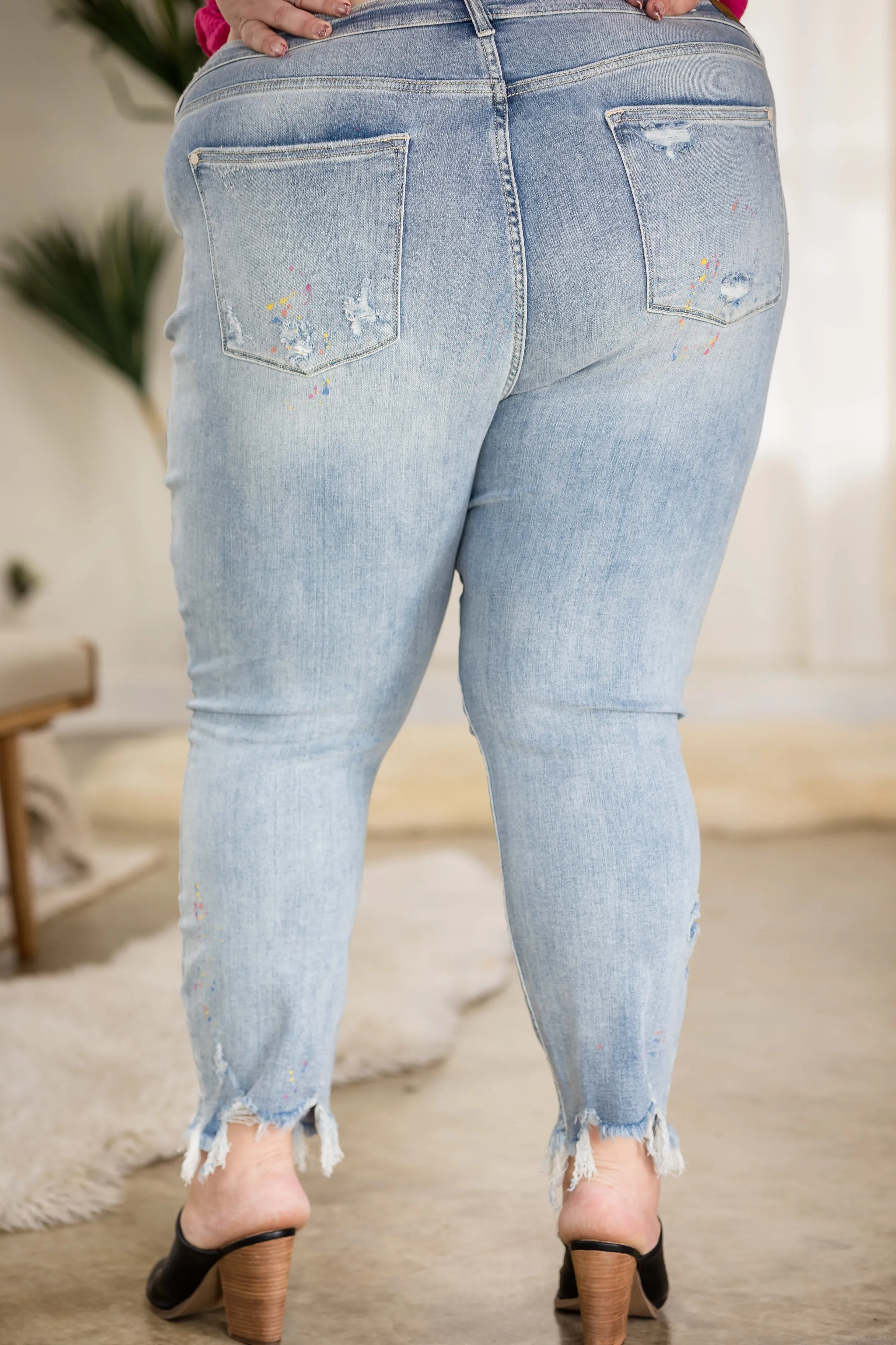 #P538 Party Paint Splatter Judy Blue Boyfriend Jeans