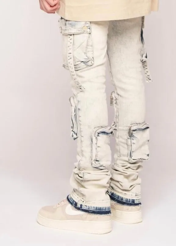 Pheelings “Never Look Back” Sand Cargo Flare Jeans