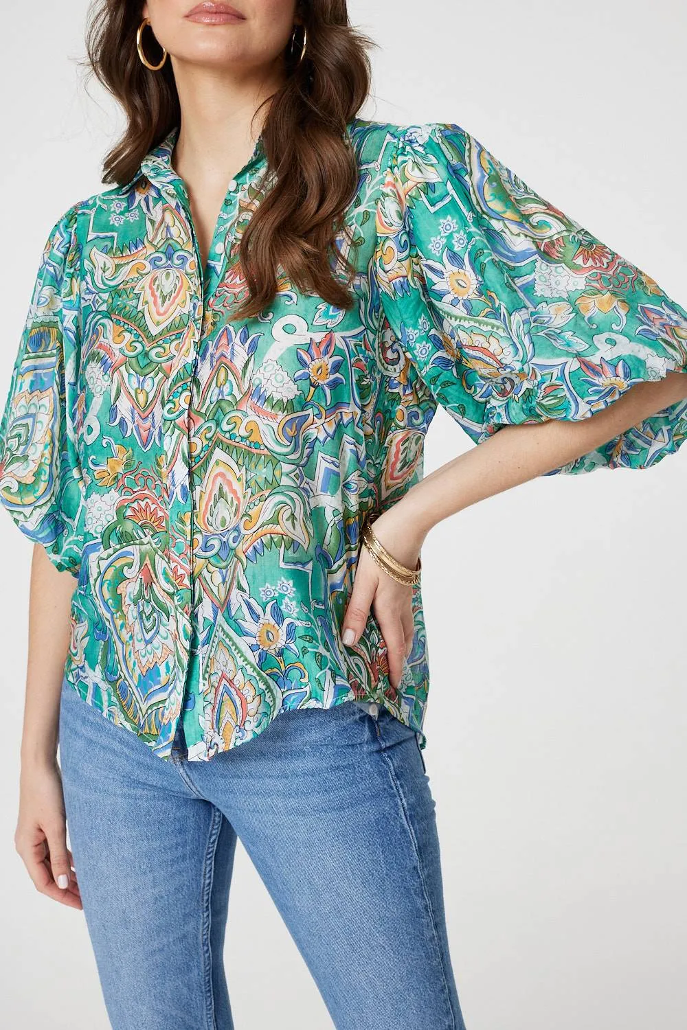 Printed Puff 1/2 Sleeve Shirt