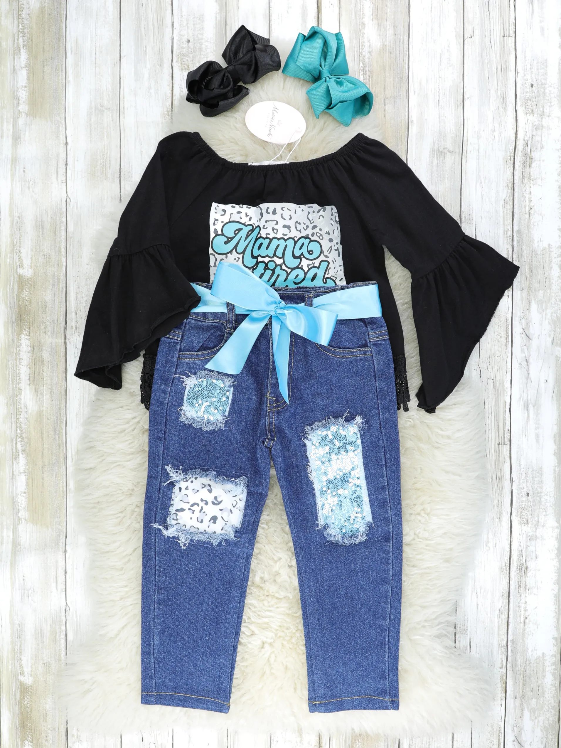 "Mama Tired" Top & Distressed Denim Outfit