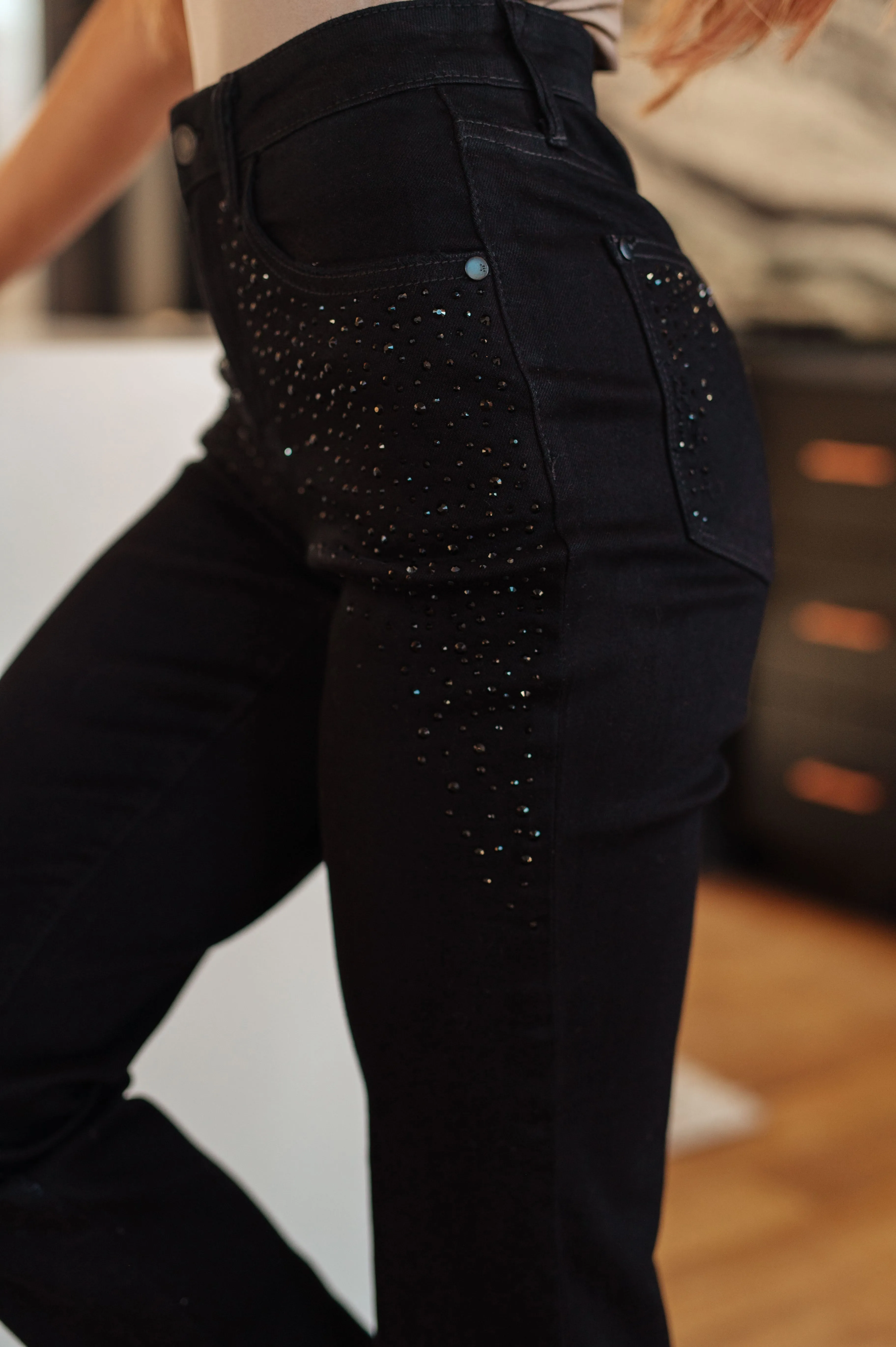 Reese Rhinestone Slim Fit Jeans in Black by Judy Blue