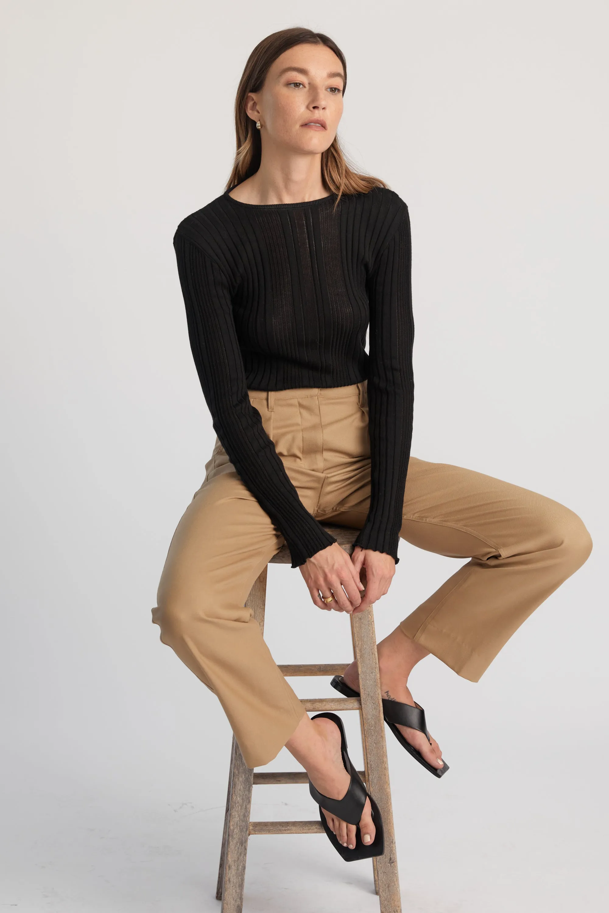 Ribbed Knit Long Sleeve Top