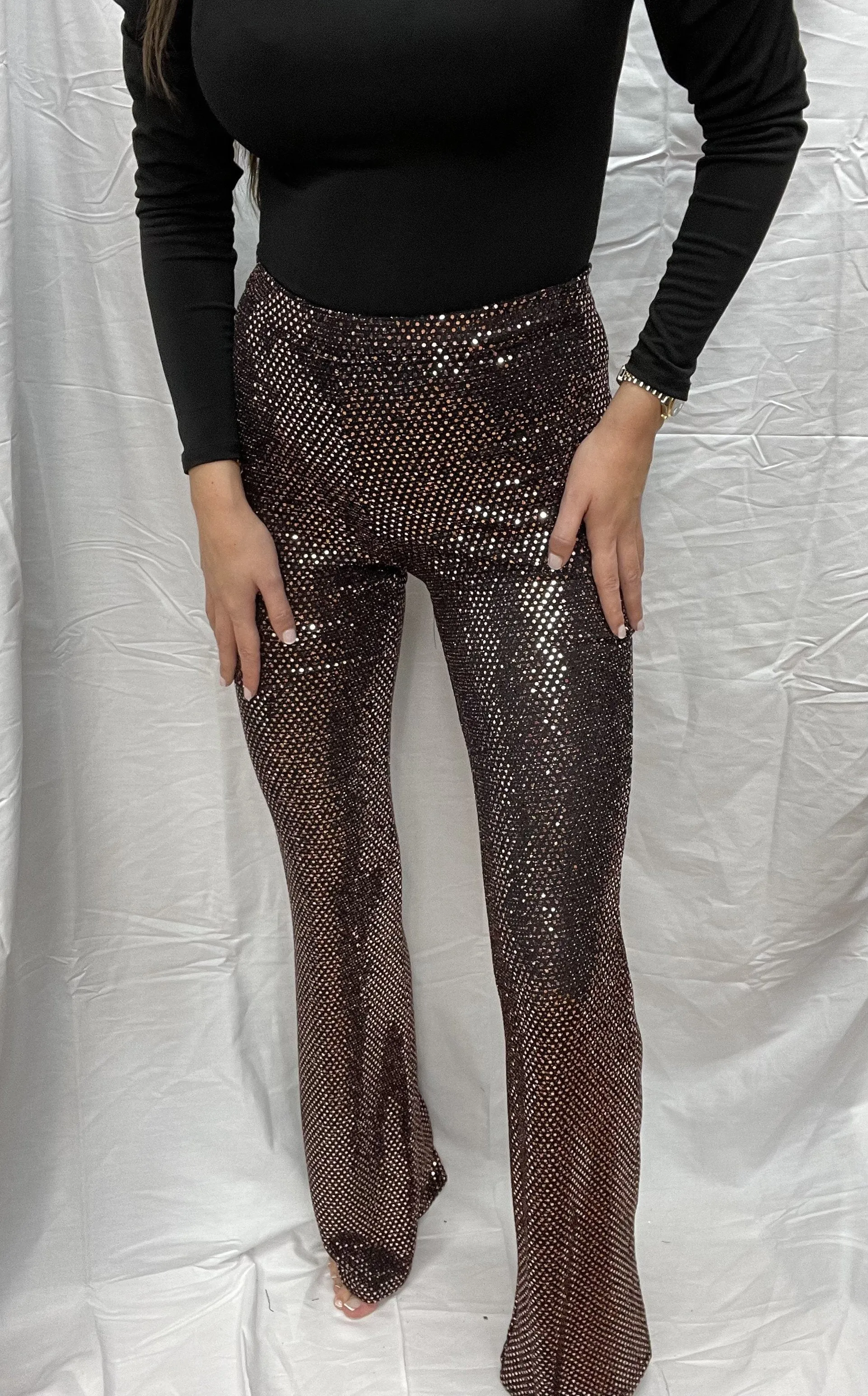 Rose Gold Sequin Flared Trousers