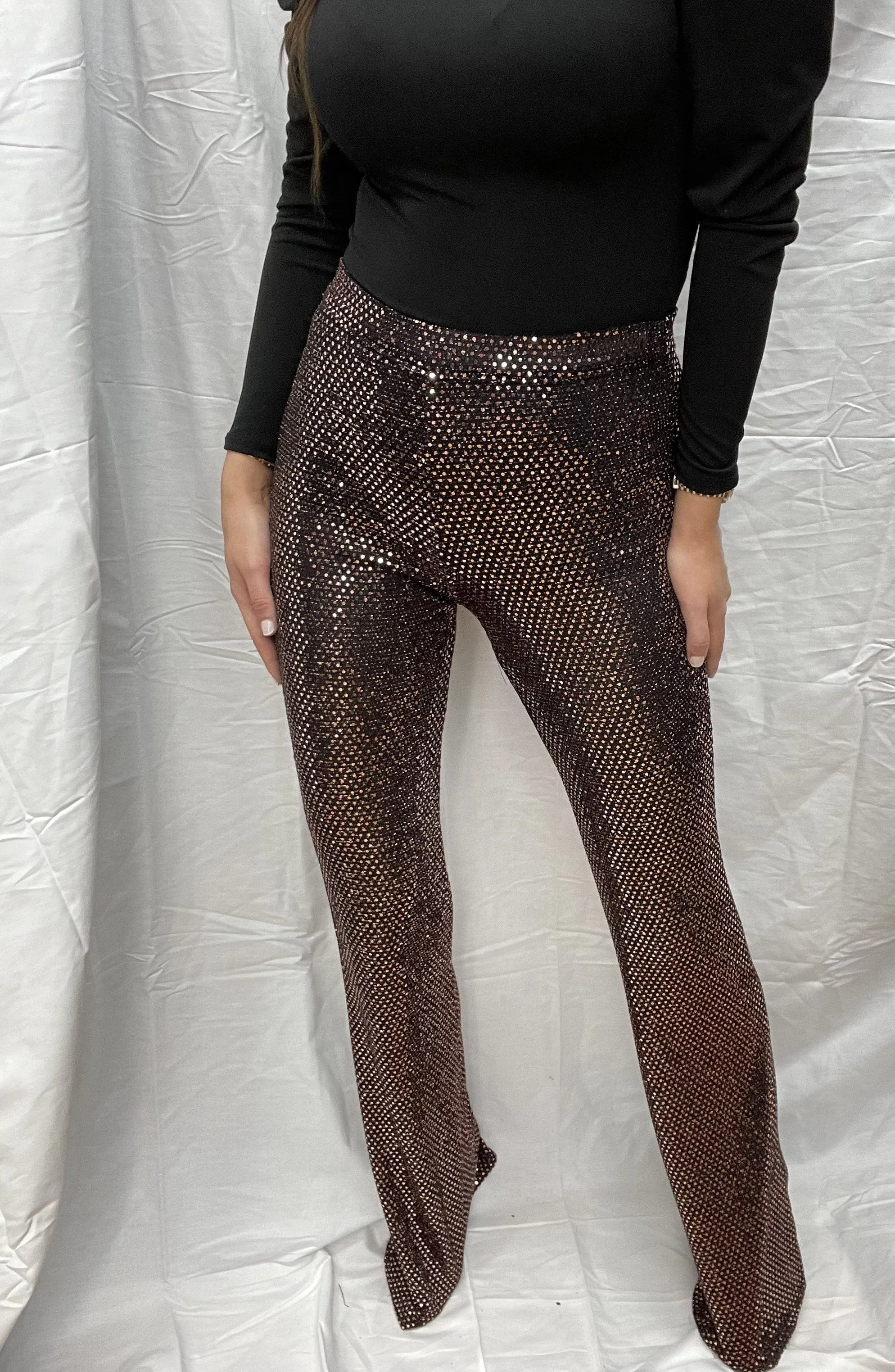 Rose Gold Sequin Flared Trousers