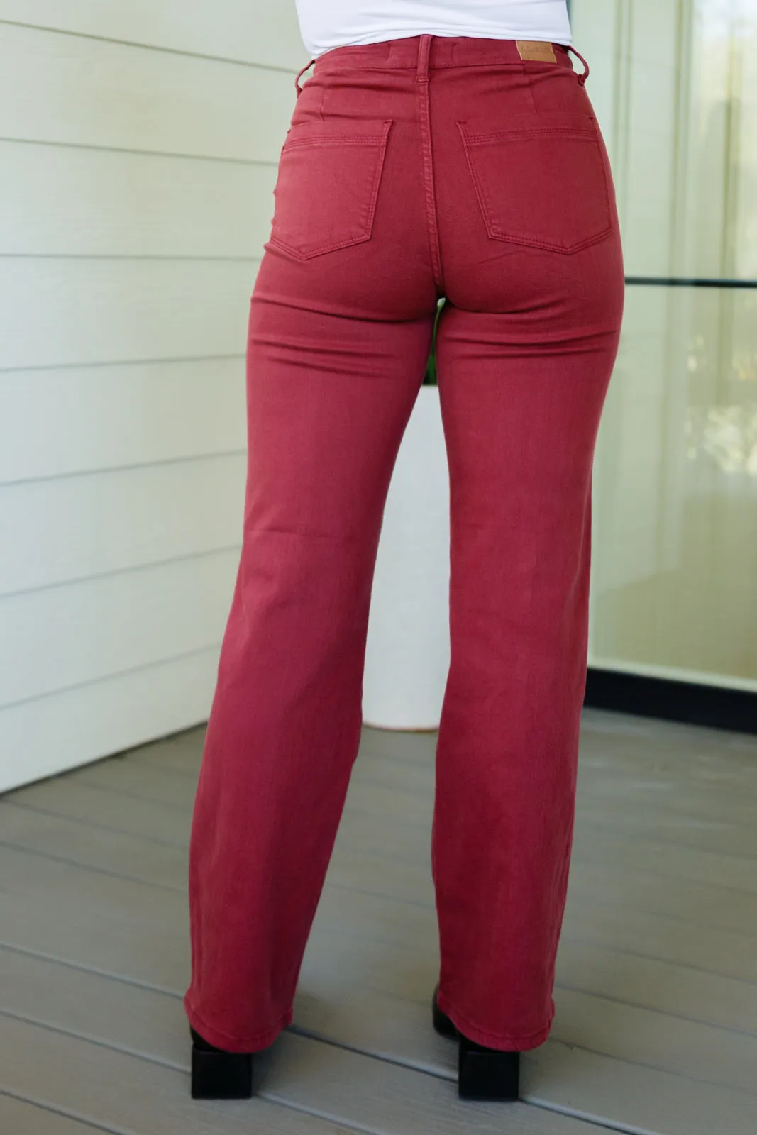 *Size 20W - Phoebe High Rise Front Seam Straight Jeans in Burgundy