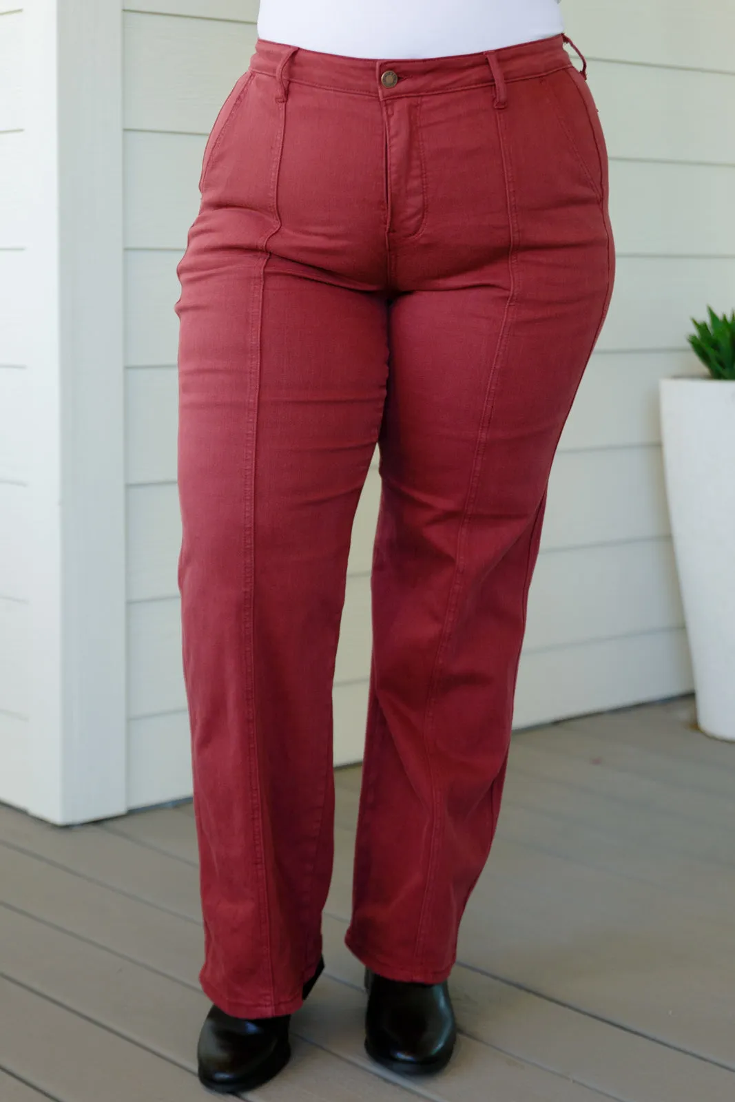 *Size 20W - Phoebe High Rise Front Seam Straight Jeans in Burgundy