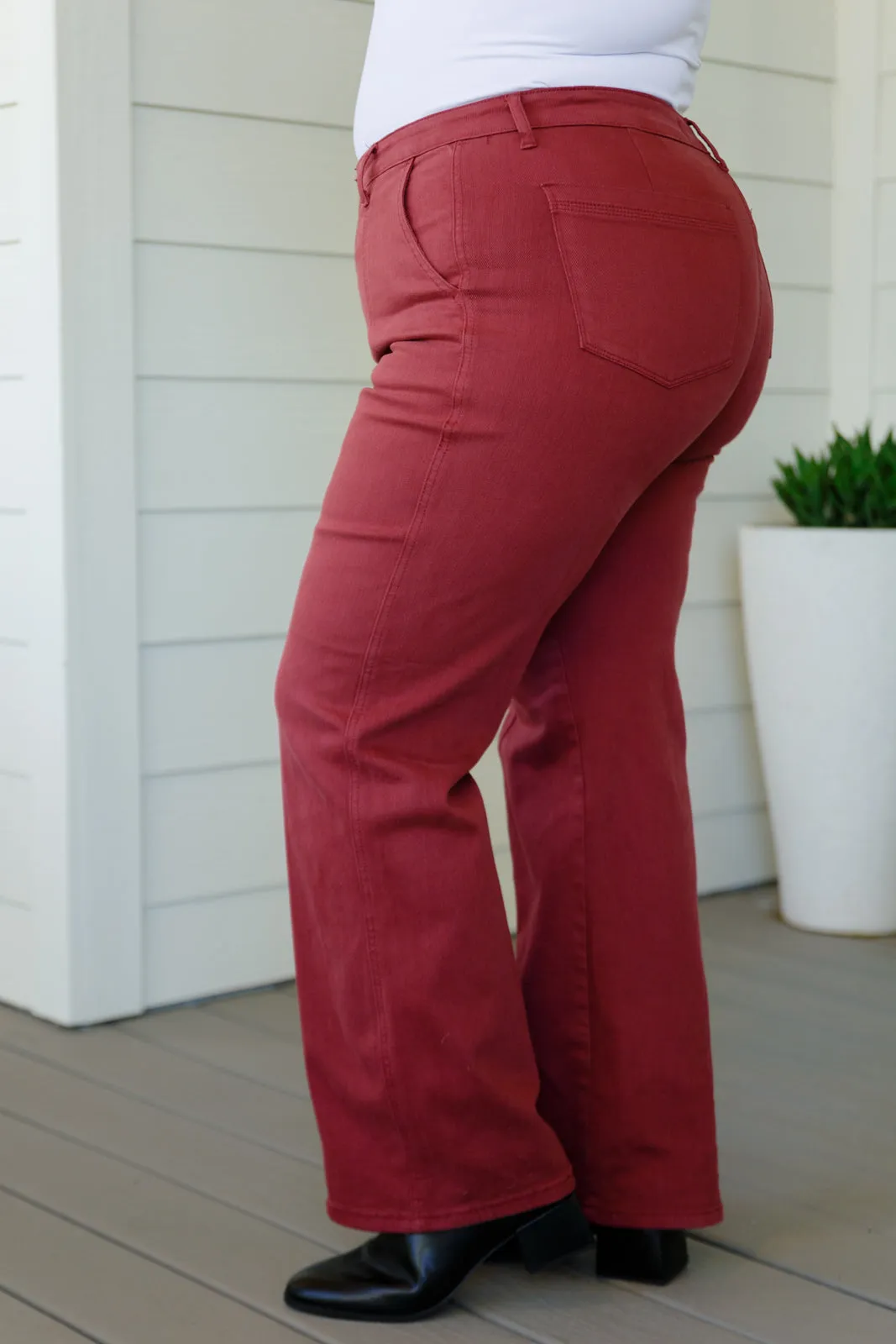 *Size 20W - Phoebe High Rise Front Seam Straight Jeans in Burgundy