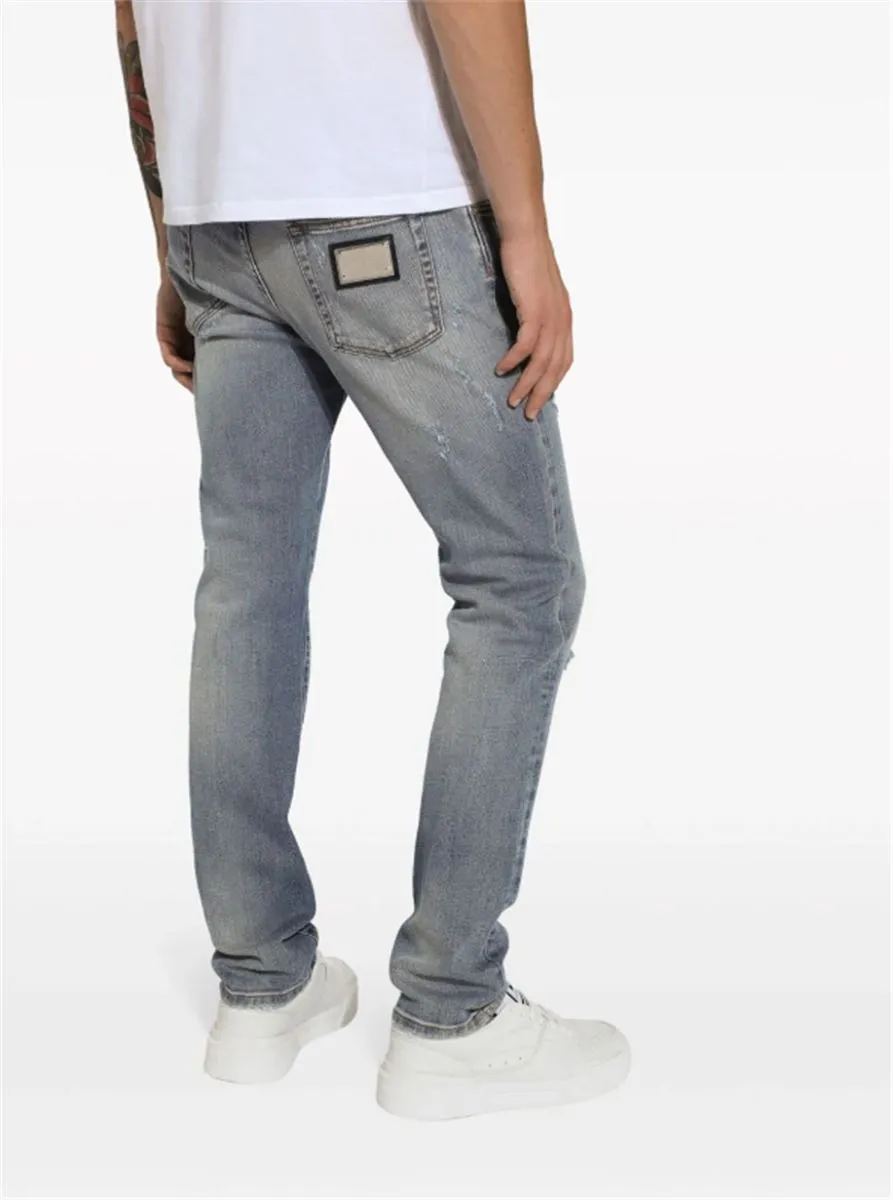 SLIM-CUT LOGO-PATCH JEANS