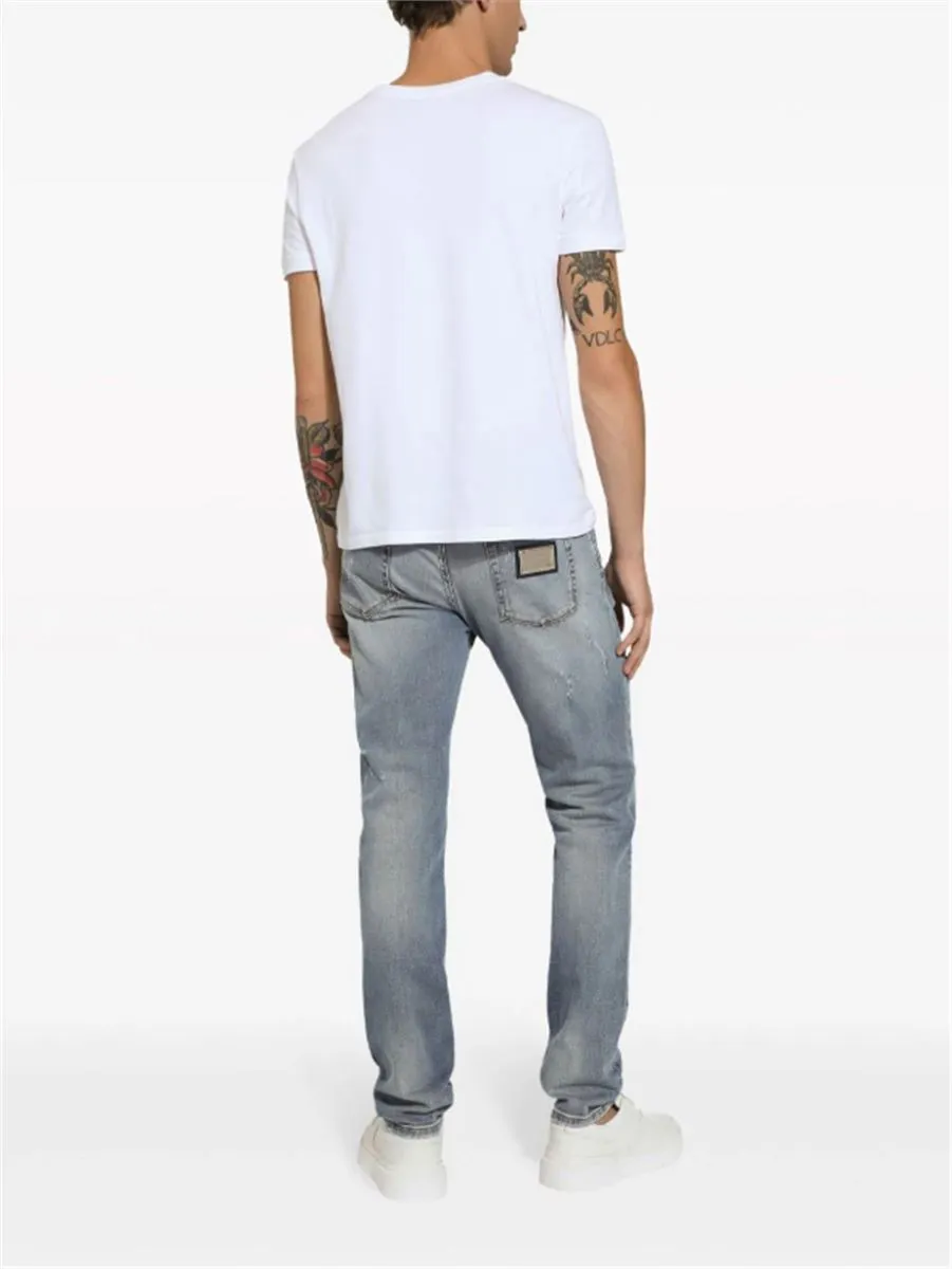 SLIM-CUT LOGO-PATCH JEANS