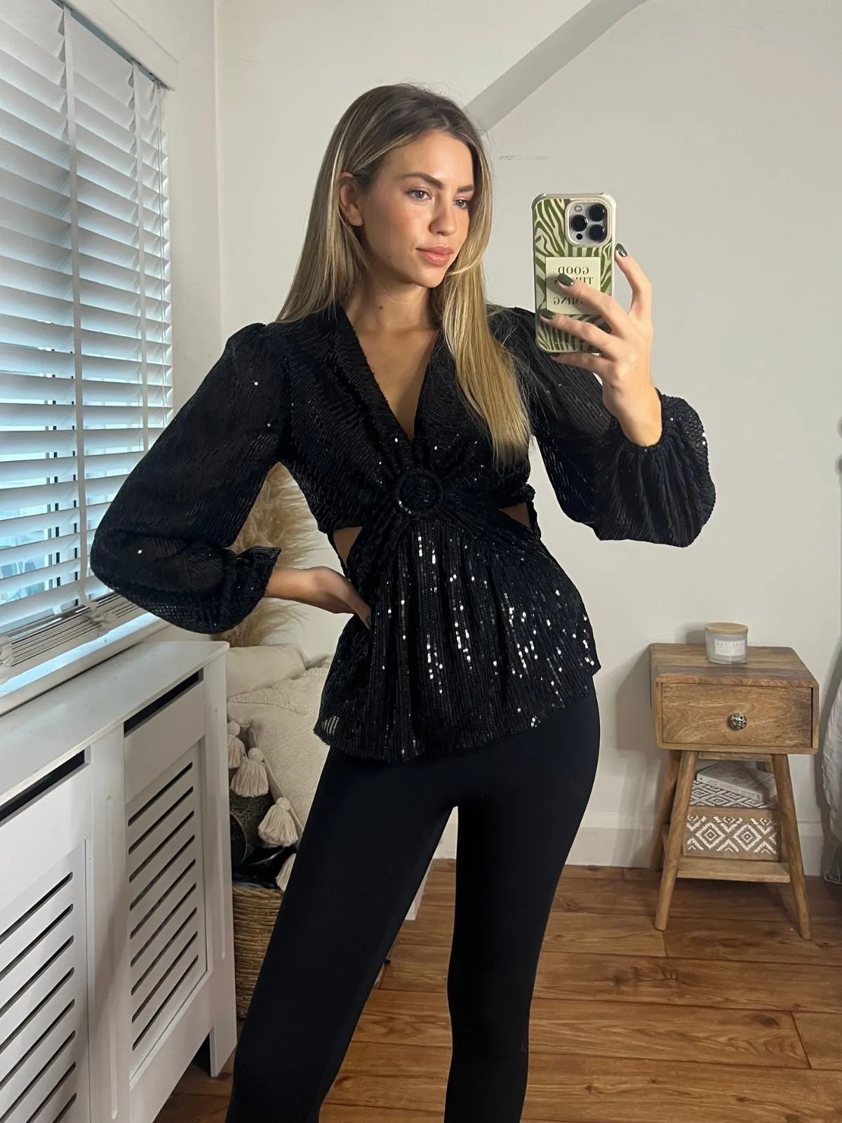 Talia Cut Out Top / Black Sequin