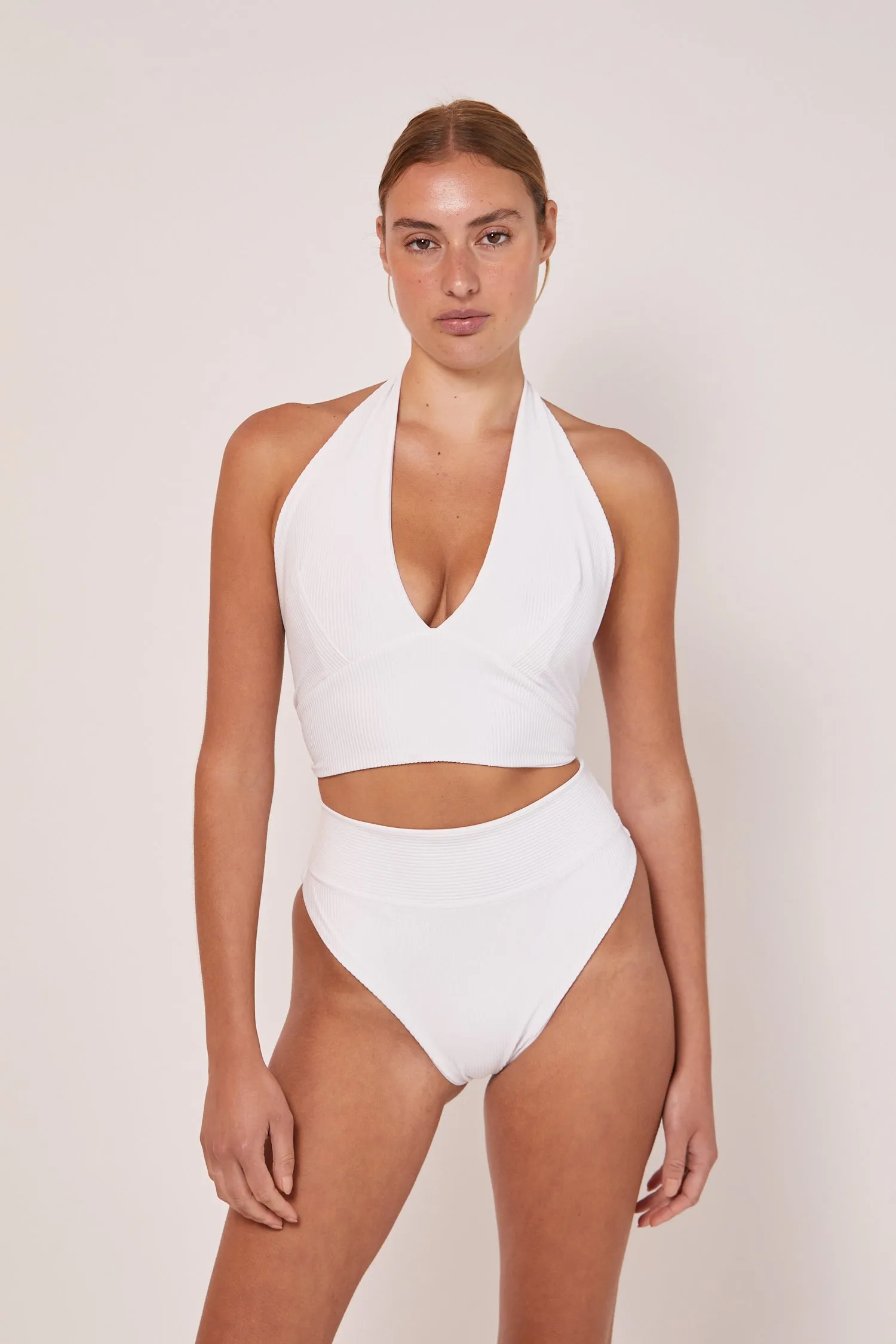 TAYLOR HIGH CUT BIKINI PANT - WHITE RIB