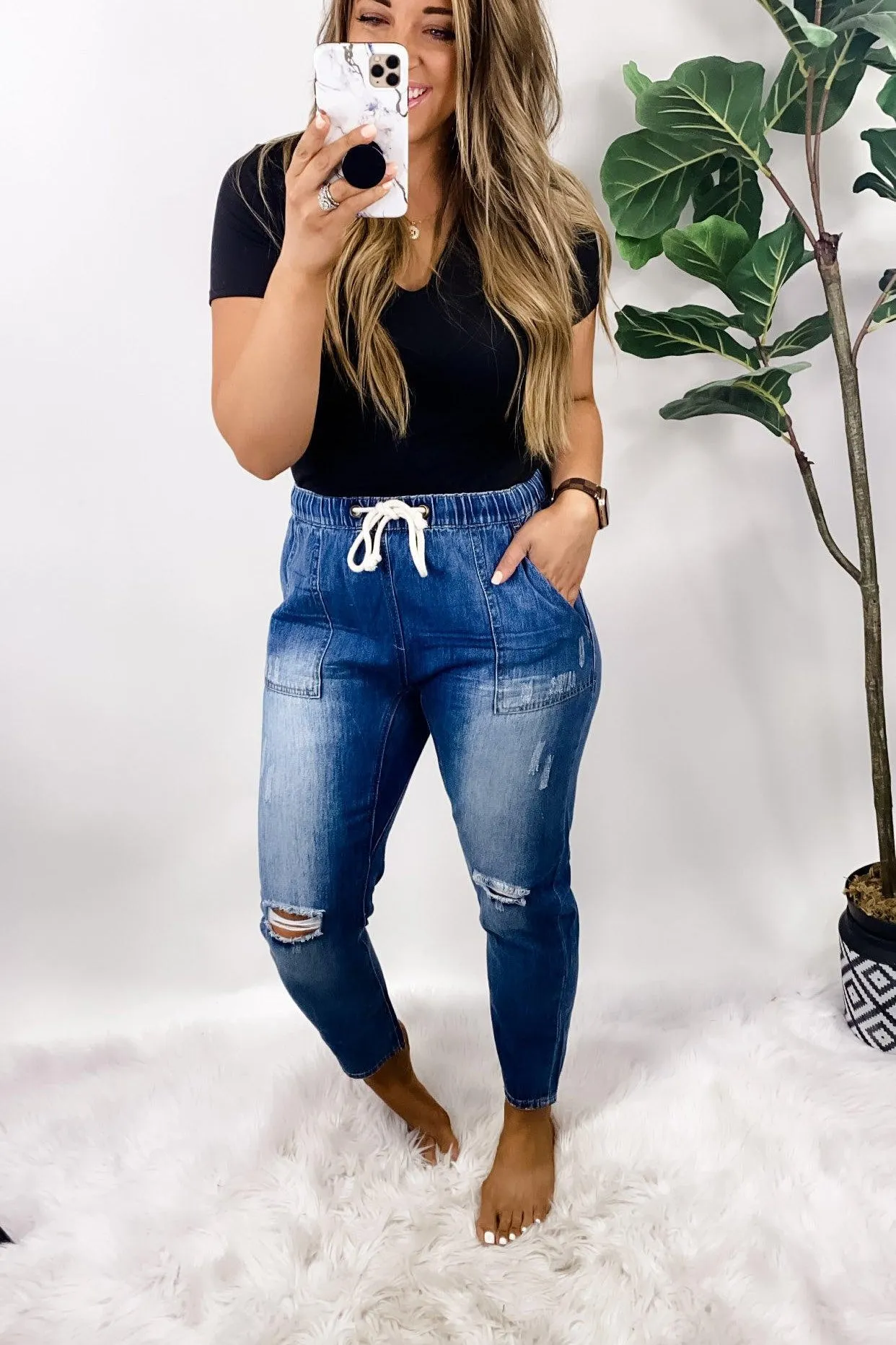 The Jalie's- DARK Distressed Boyfriend Cargo Cropped Jeans