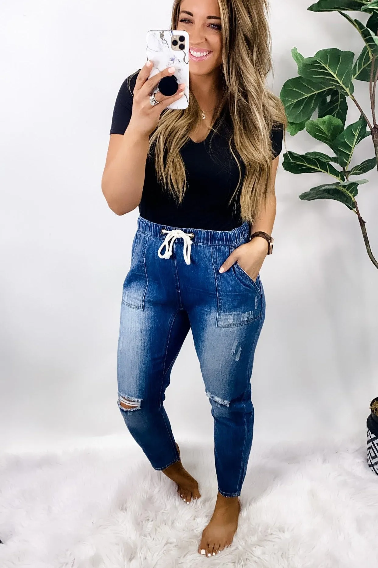 The Jalie's- DARK Distressed Boyfriend Cargo Cropped Jeans