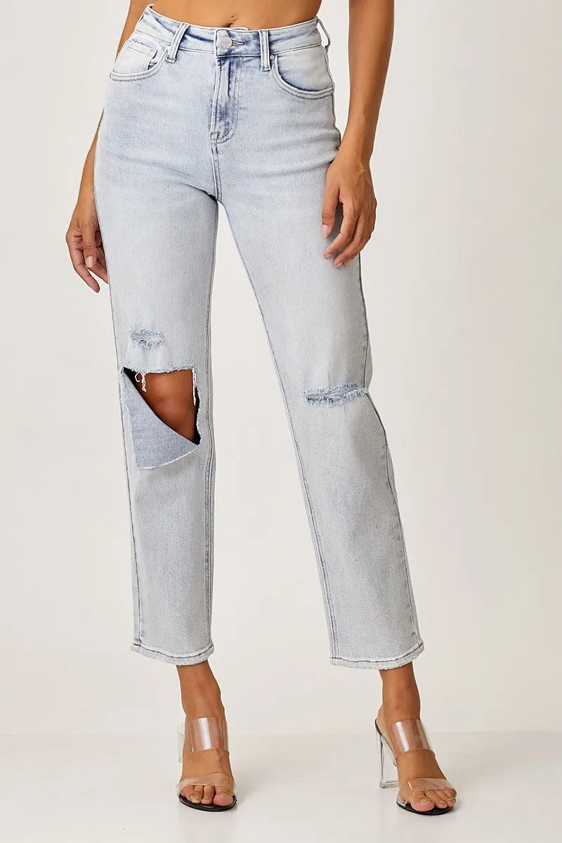 The Vanessa's- Light Wash High Rise Relaxed Fit Ripped Jeans