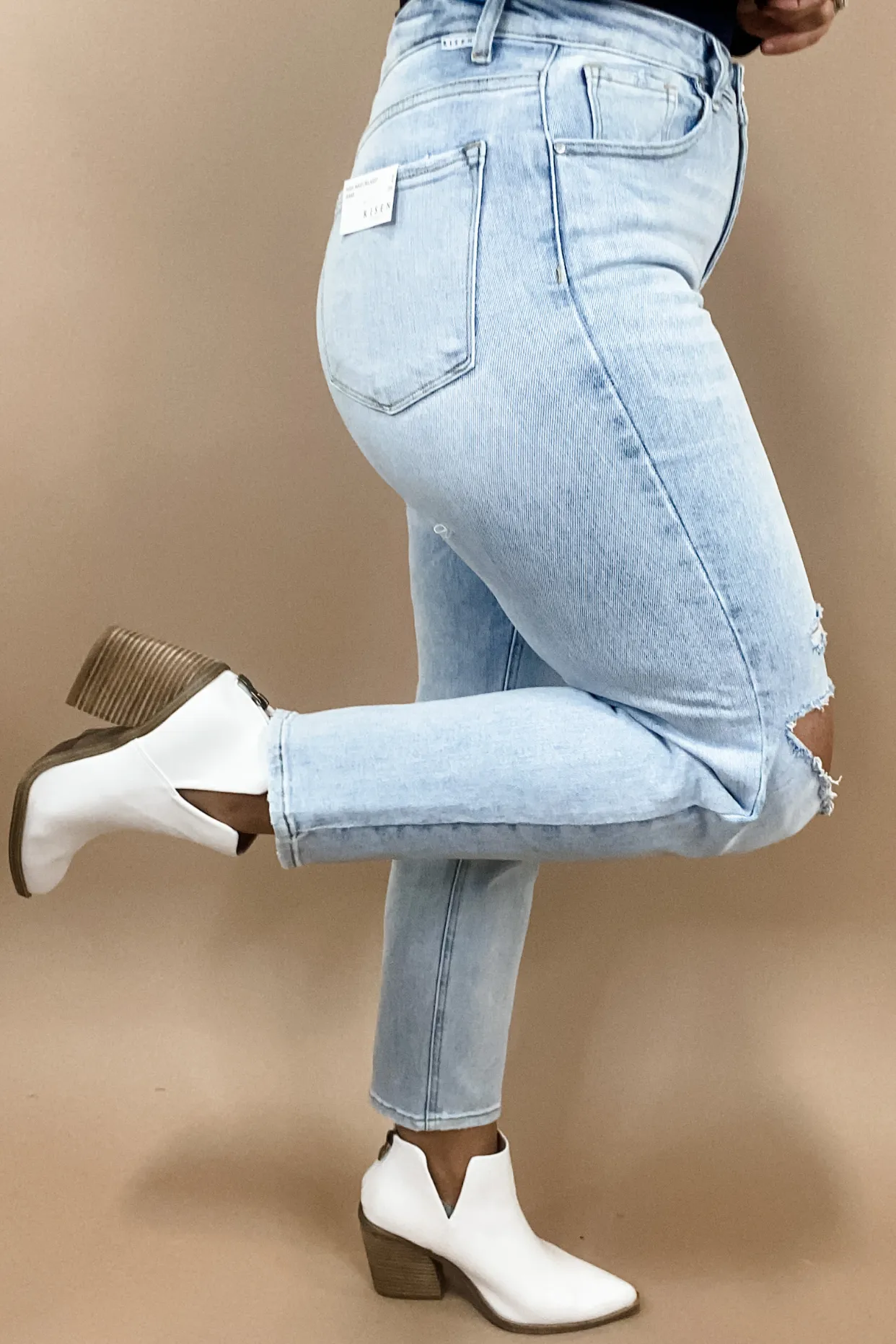 The Vanessa's- Light Wash High Rise Relaxed Fit Ripped Jeans