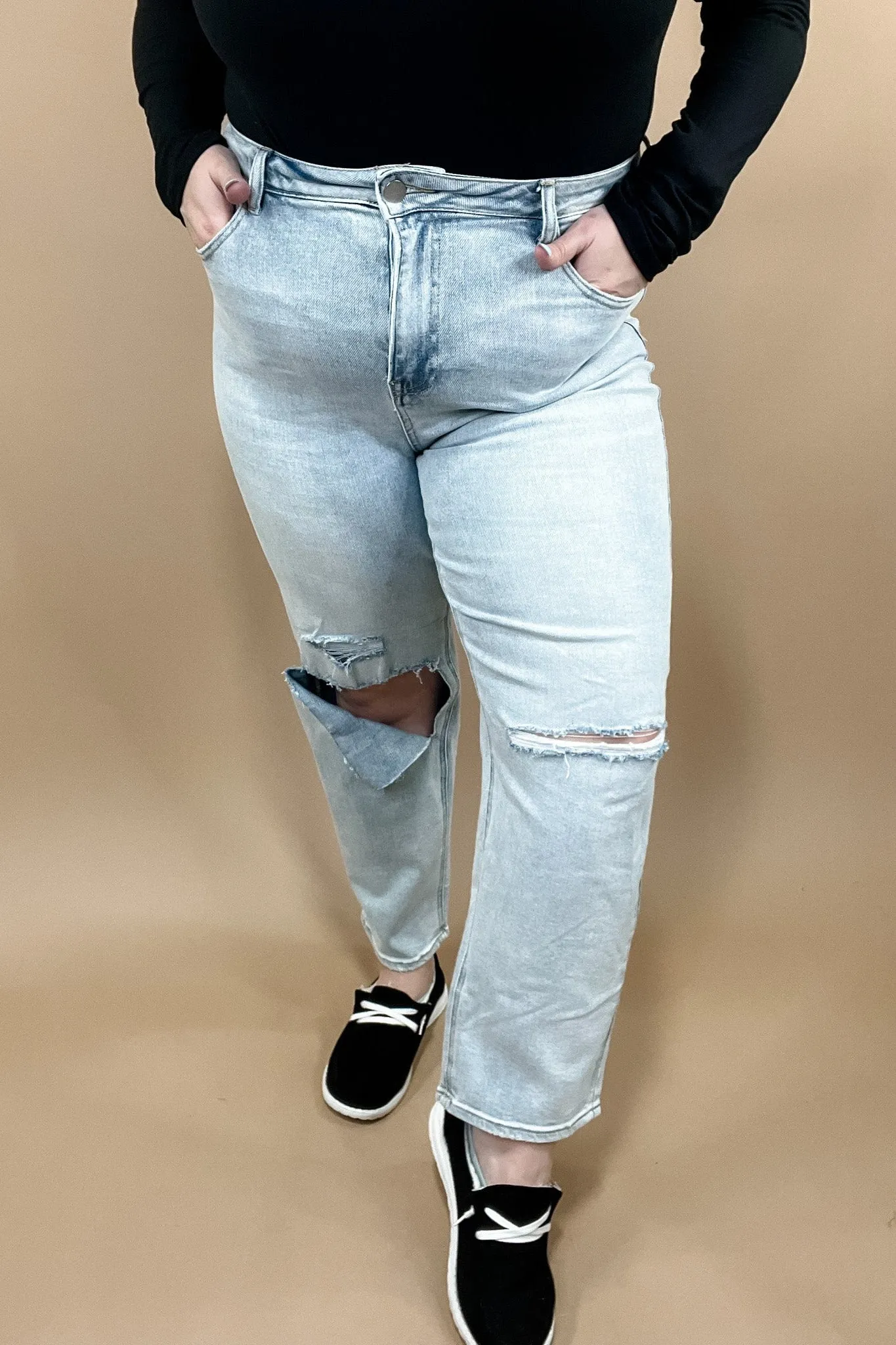 The Vanessa's- Light Wash High Rise Relaxed Fit Ripped Jeans